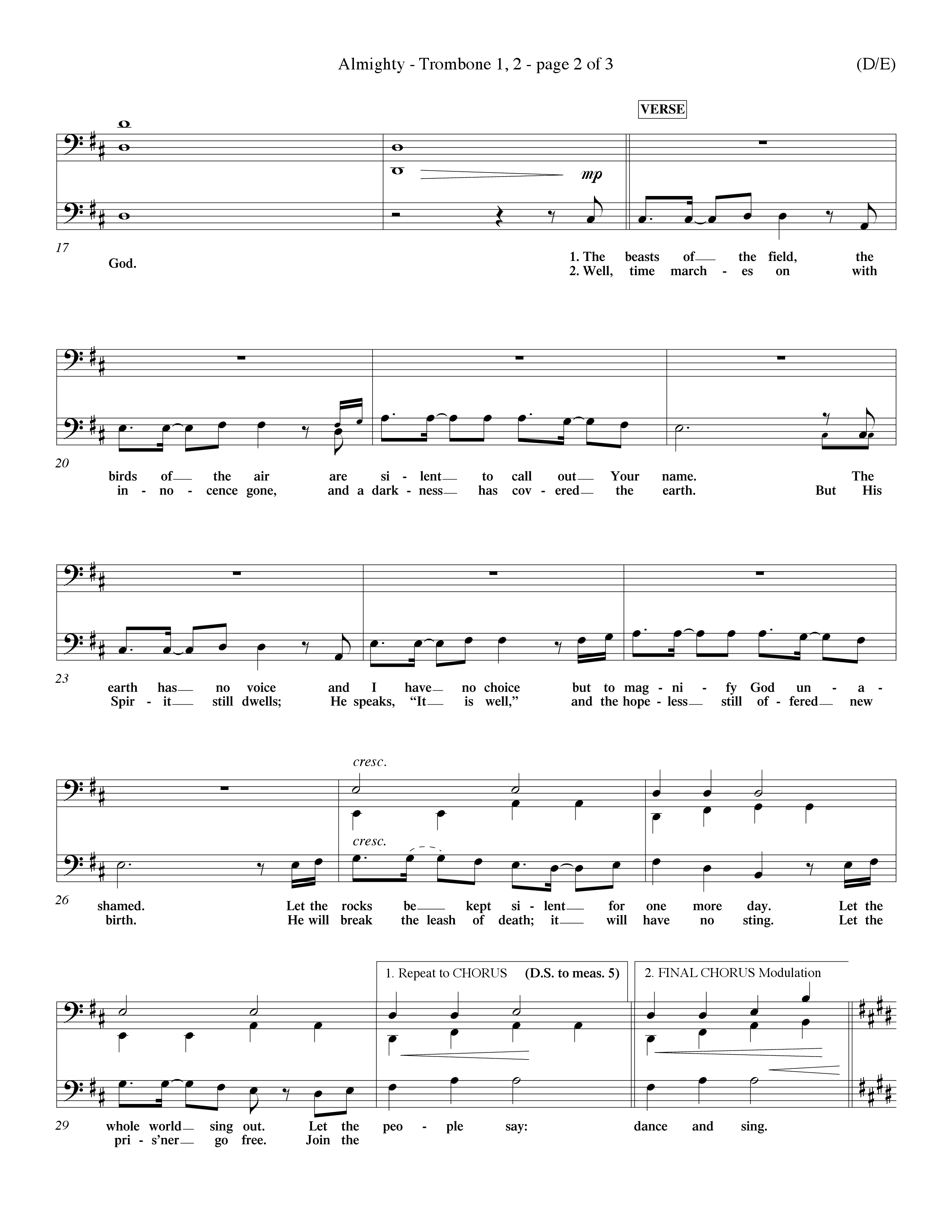 Almighty (Choral Anthem SATB) Trombone 1/2 (Word Music Choral / Orch. Don Hart / Orch. Wayne Yankie)