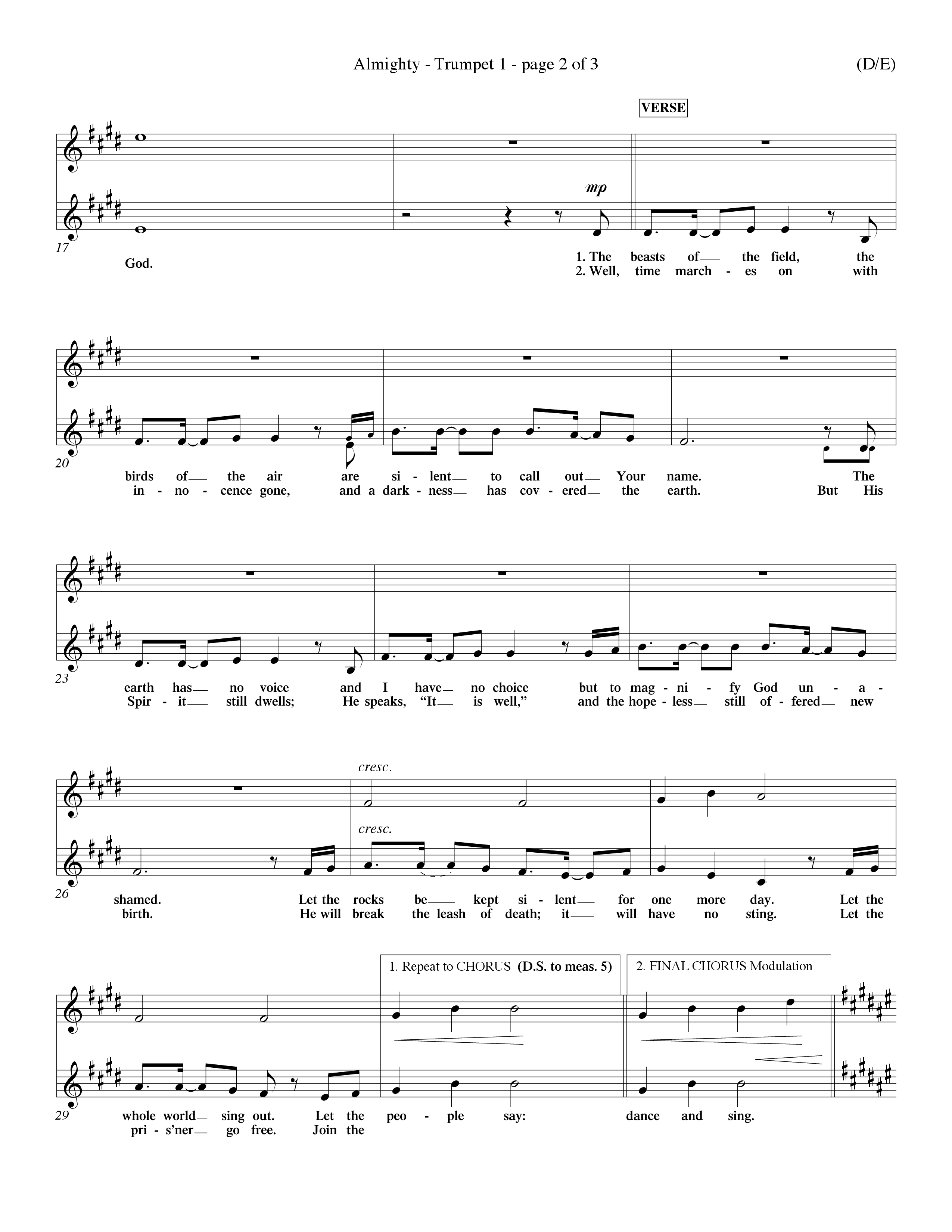 Almighty (Choral Anthem SATB) Trumpet 1 (Word Music Choral / Orch. Don Hart / Orch. Wayne Yankie)