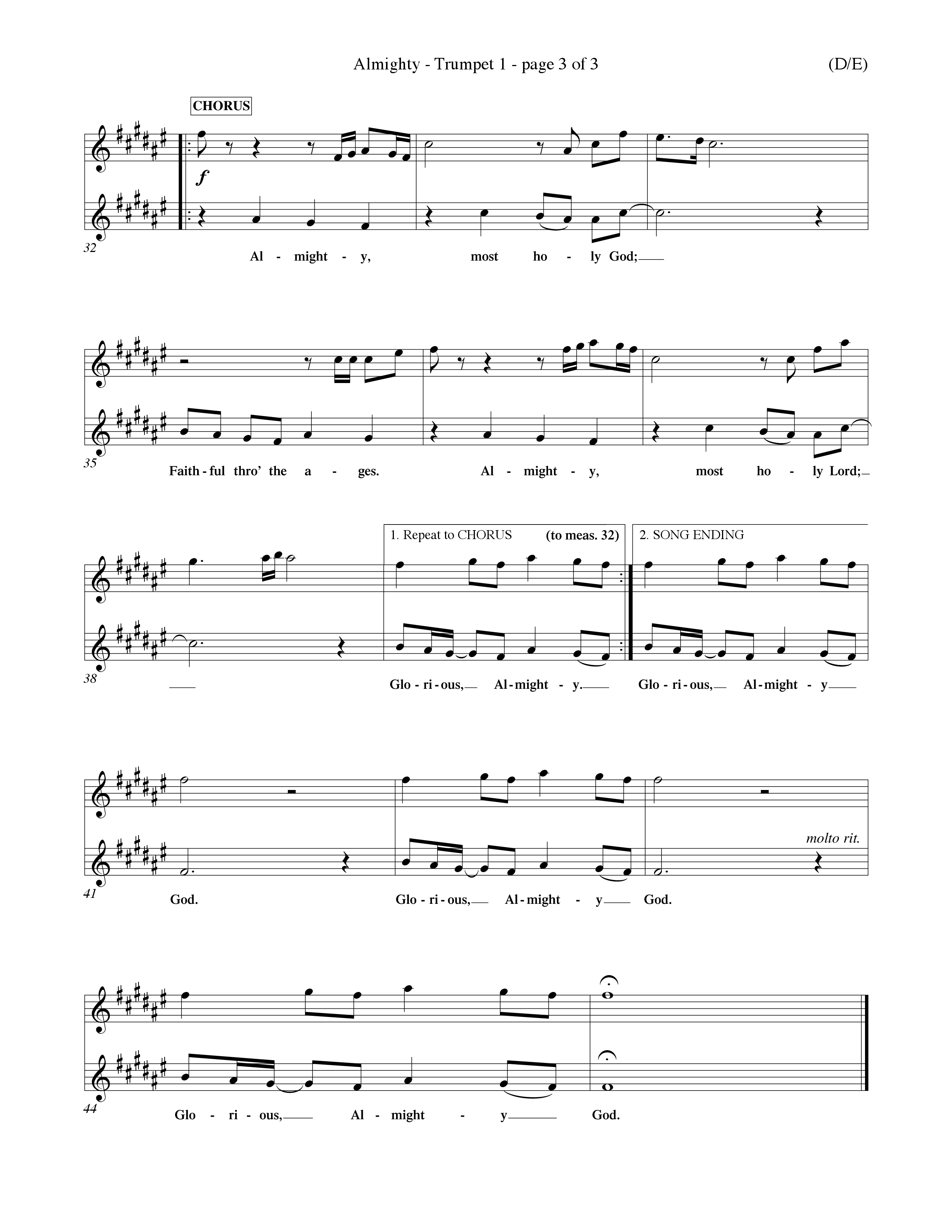 Almighty (Choral Anthem SATB) Trumpet 1 (Word Music Choral / Orch. Don Hart / Orch. Wayne Yankie)