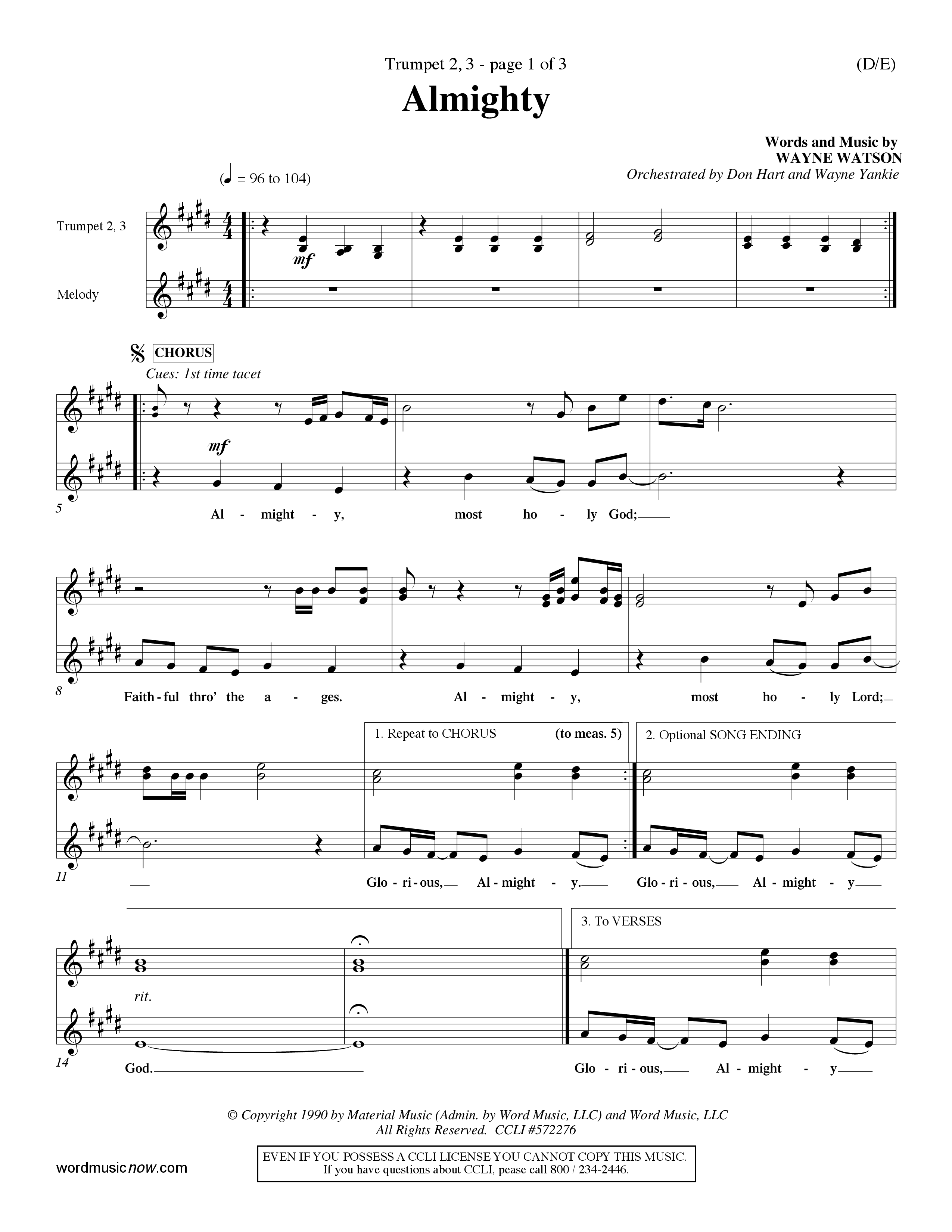 Almighty (Choral Anthem SATB) Trumpet 2/3 (Word Music Choral / Orch. Don Hart / Orch. Wayne Yankie)