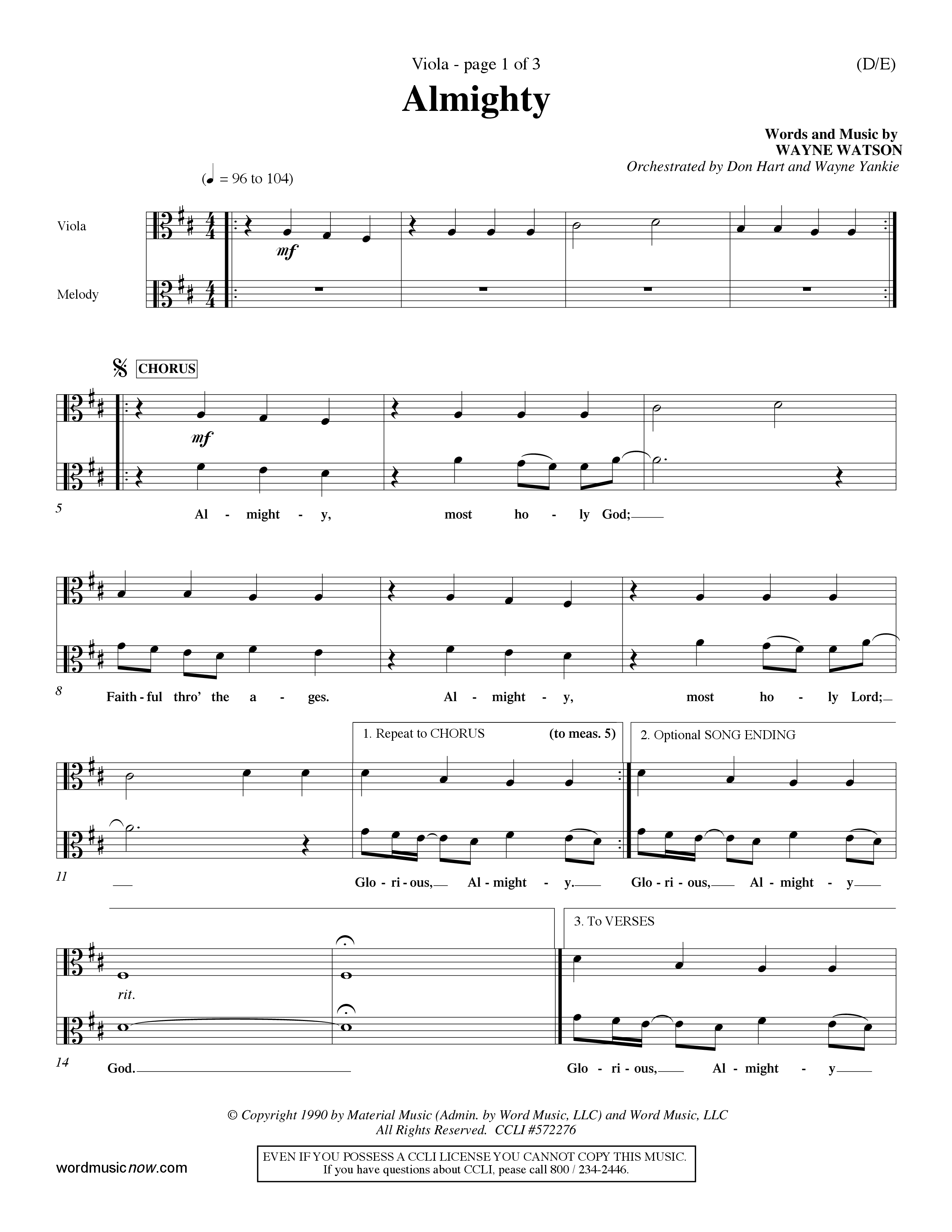 Almighty (Choral Anthem SATB) Viola (Word Music Choral / Orch. Don Hart / Orch. Wayne Yankie)
