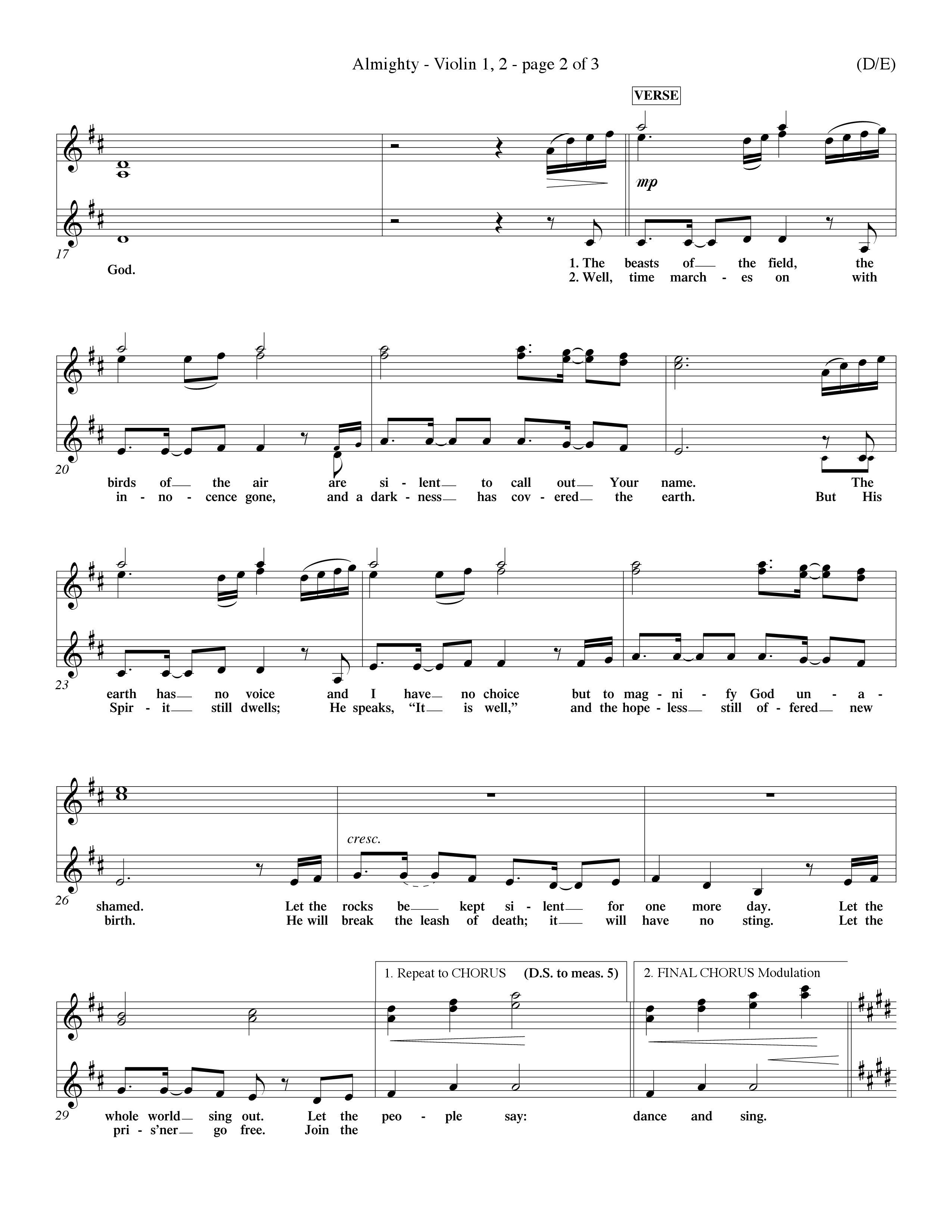 Almighty (Choral Anthem SATB) Violin 1/2 (Word Music Choral / Orch. Don Hart / Orch. Wayne Yankie)
