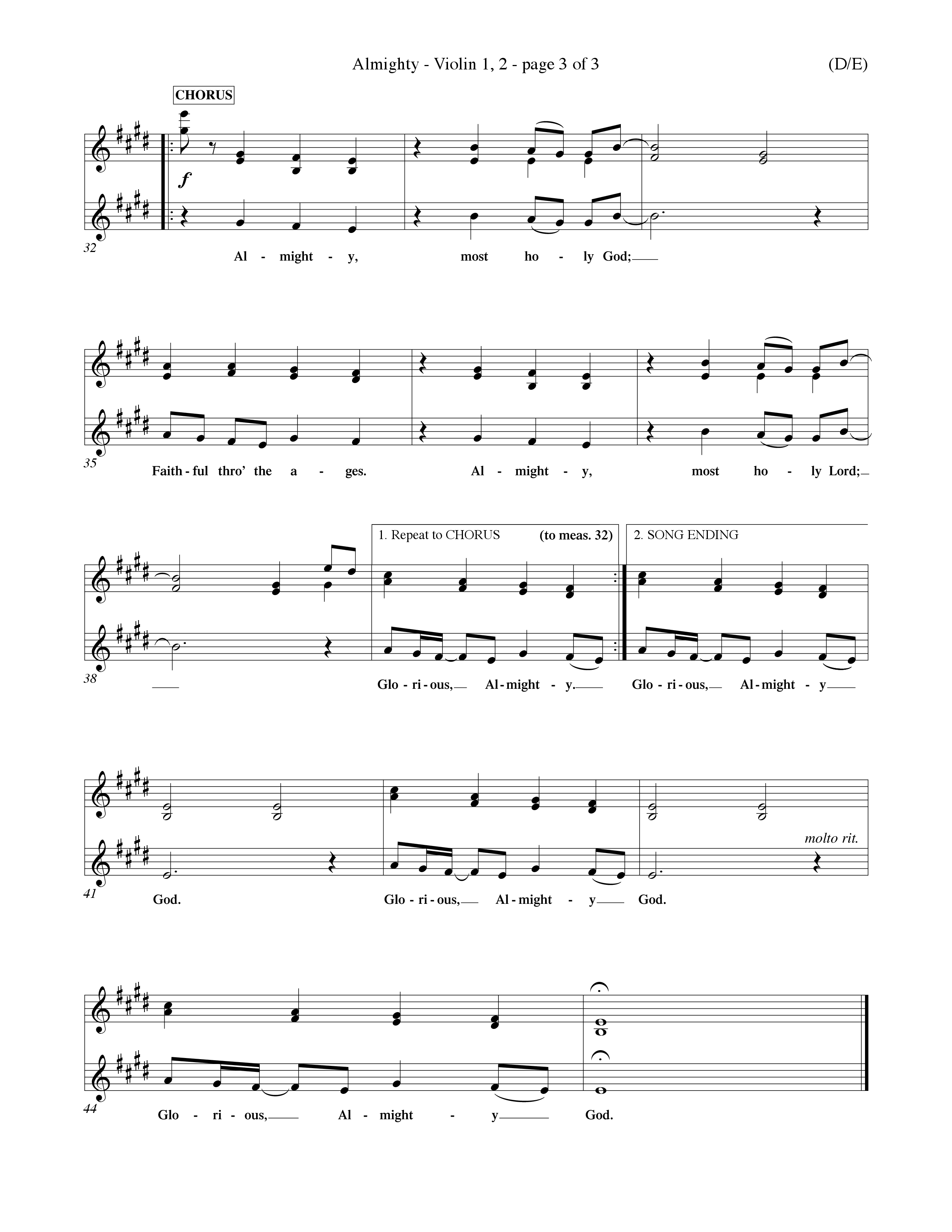 Almighty (Choral Anthem SATB) Violin 1/2 (Word Music Choral / Orch. Don Hart / Orch. Wayne Yankie)