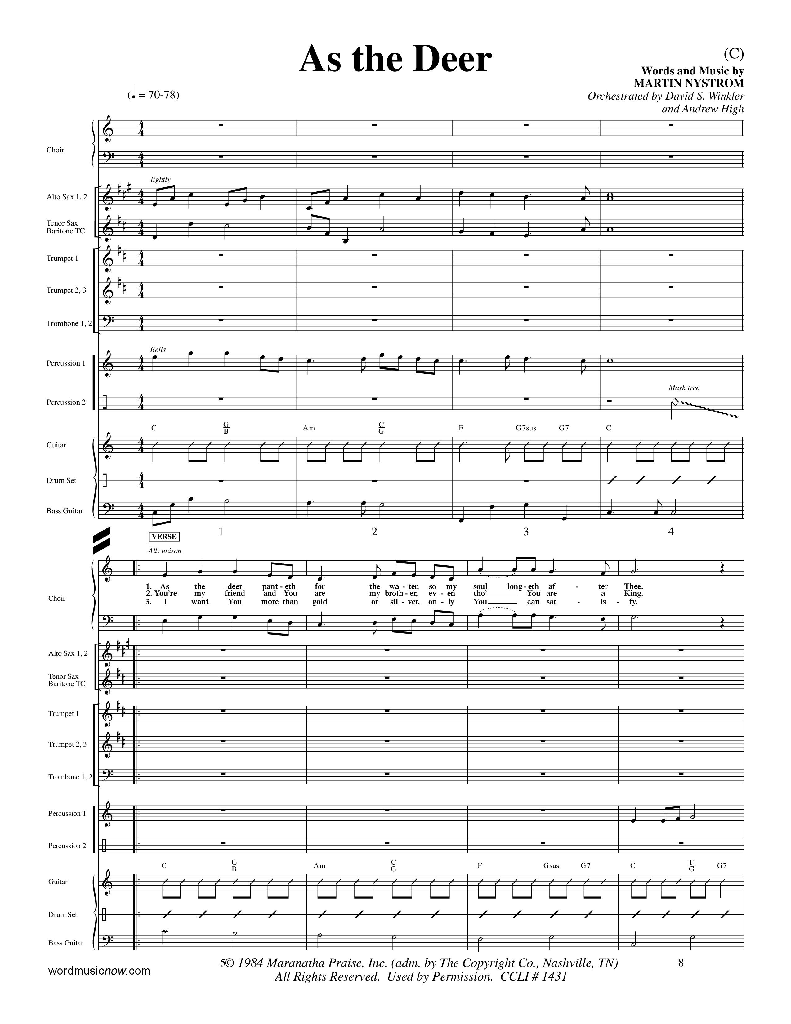 As The Deer (Choral Anthem SATB) PraiseBand (incl. Brass) (Word Music Choral / Orch. David Winkler / Orch. Andrew High)