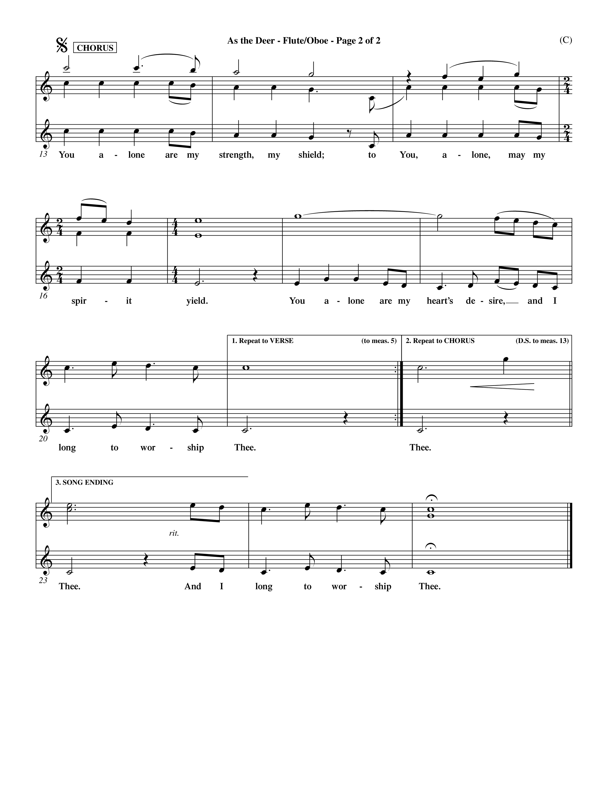 As The Deer (Choral Anthem SATB) Flute/Oboe (Word Music Choral / Orch. David Winkler / Orch. Andrew High)