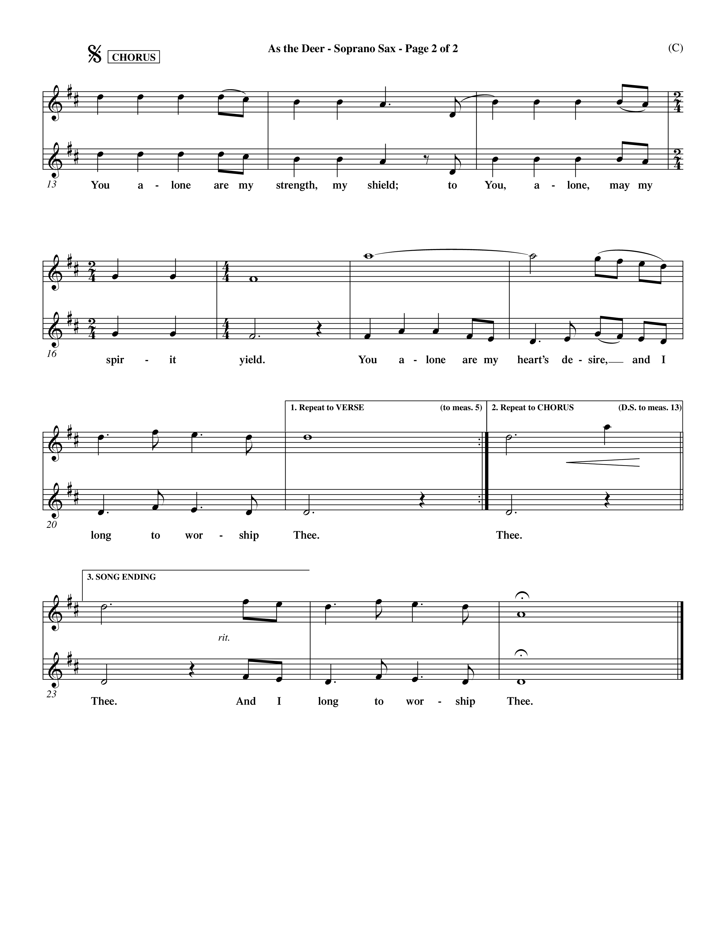 As The Deer (Choral Anthem SATB) Saxophone (Word Music Choral / Orch. David Winkler / Orch. Andrew High)
