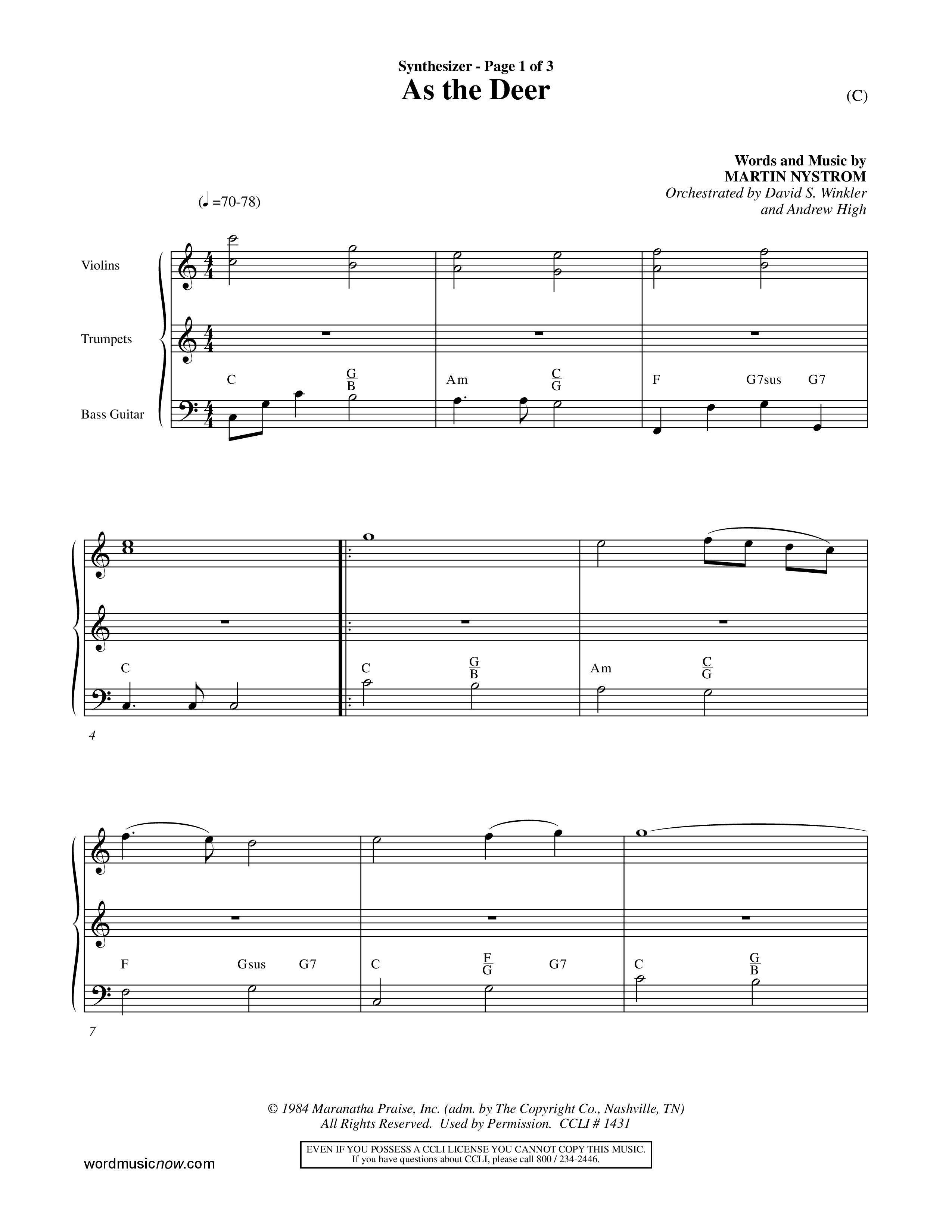 As The Deer (Choral Anthem SATB) Synth (Word Music Choral / Orch. David Winkler / Orch. Andrew High)