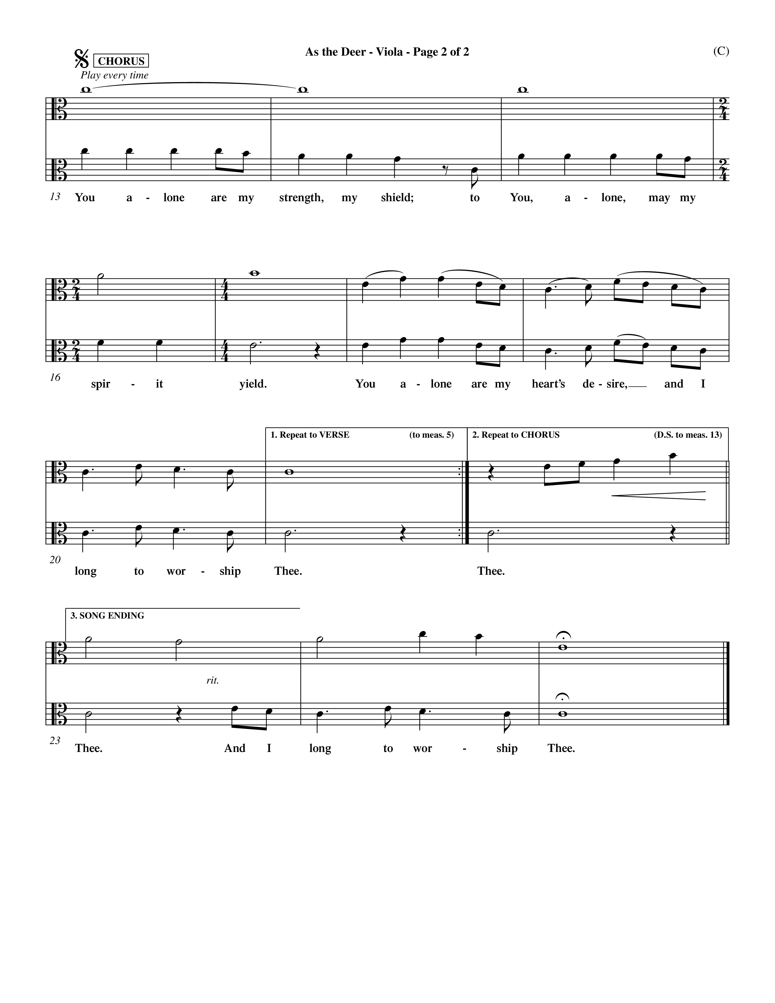 As The Deer (Choral Anthem SATB) Viola (Word Music Choral / Orch. David Winkler / Orch. Andrew High)