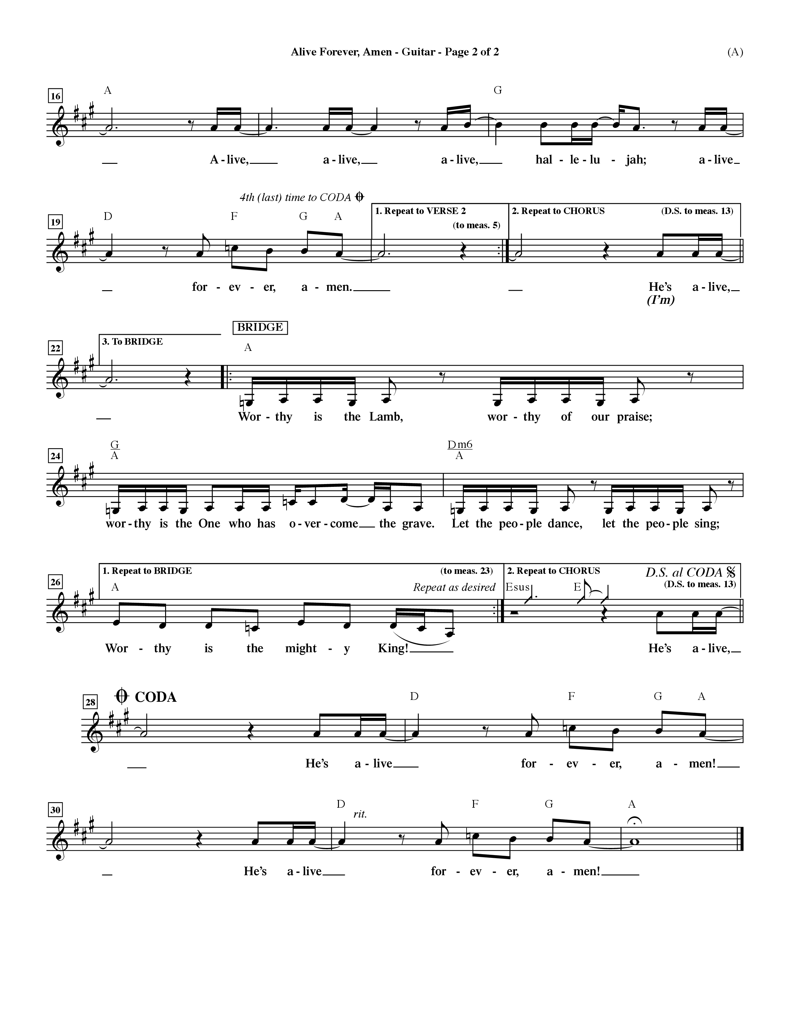 Alive Forever Amen (Choral Anthem SATB) Acoustic Guitar (Word Music Choral / Orch. Dave Williamson)