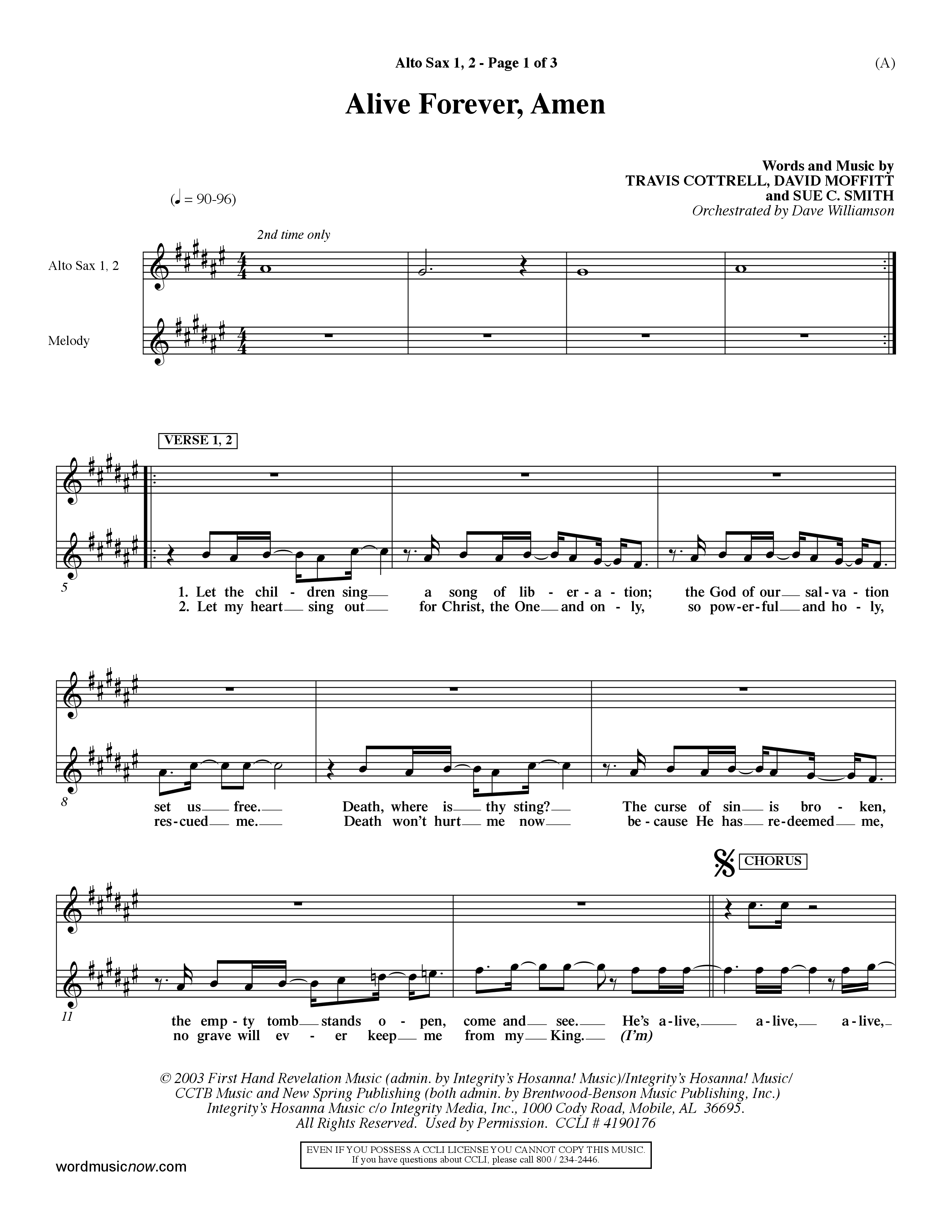 Alive Forever Amen (Choral Anthem SATB) Alto Sax 1/2 (Word Music Choral / Orch. Dave Williamson)