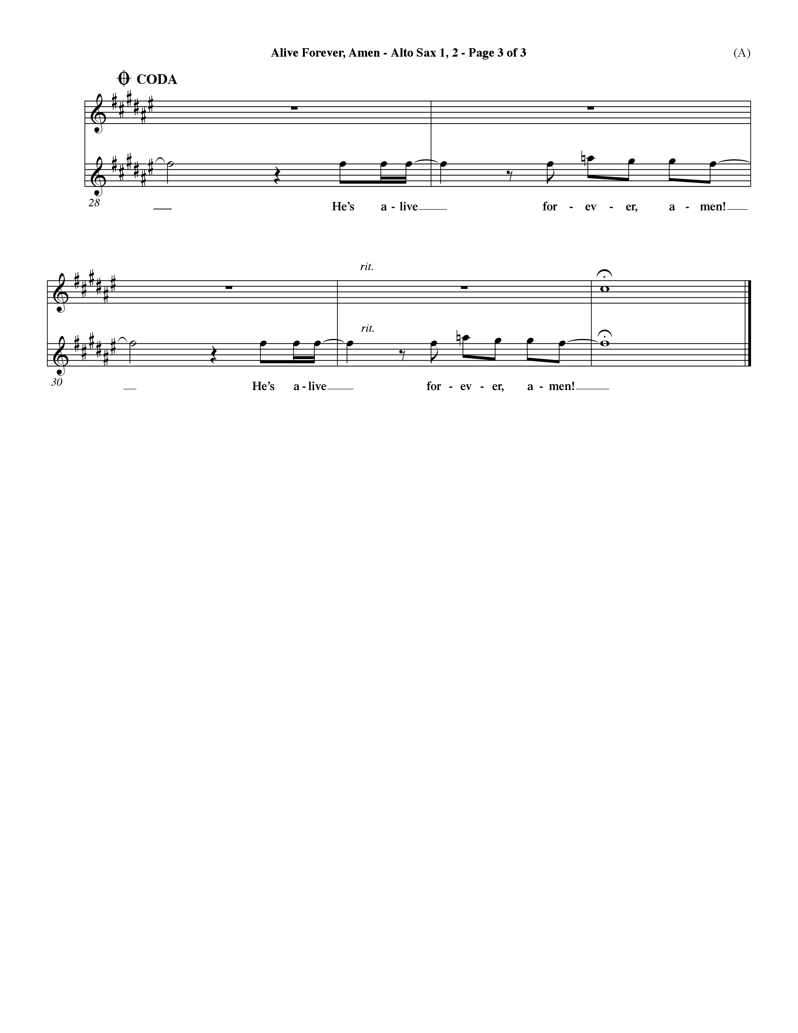 Alive Forever Amen (Choral Anthem SATB) Alto Sax 1/2 (Word Music Choral / Orch. Dave Williamson)