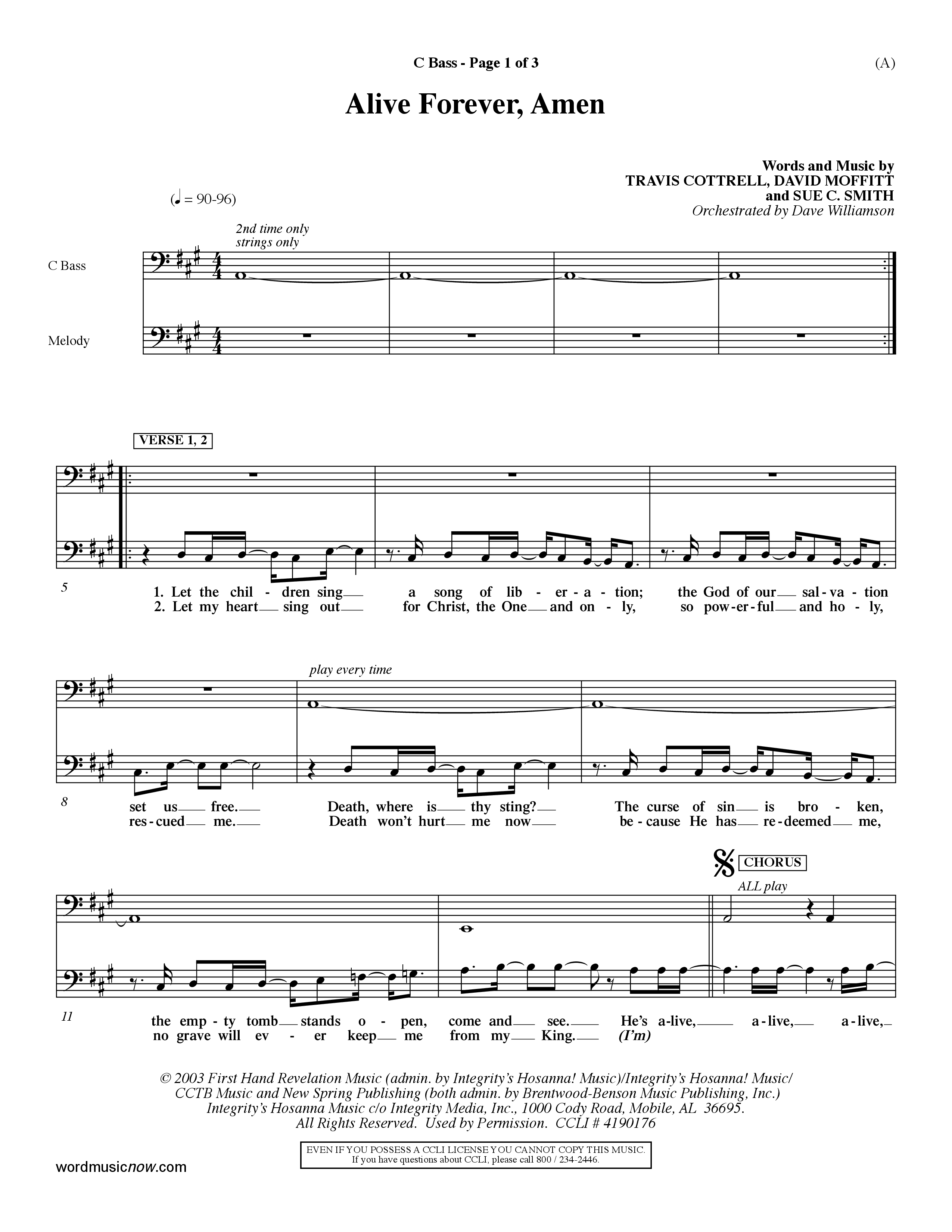 Alive Forever Amen (Choral Anthem SATB) Contrabass (Word Music Choral / Orch. Dave Williamson)