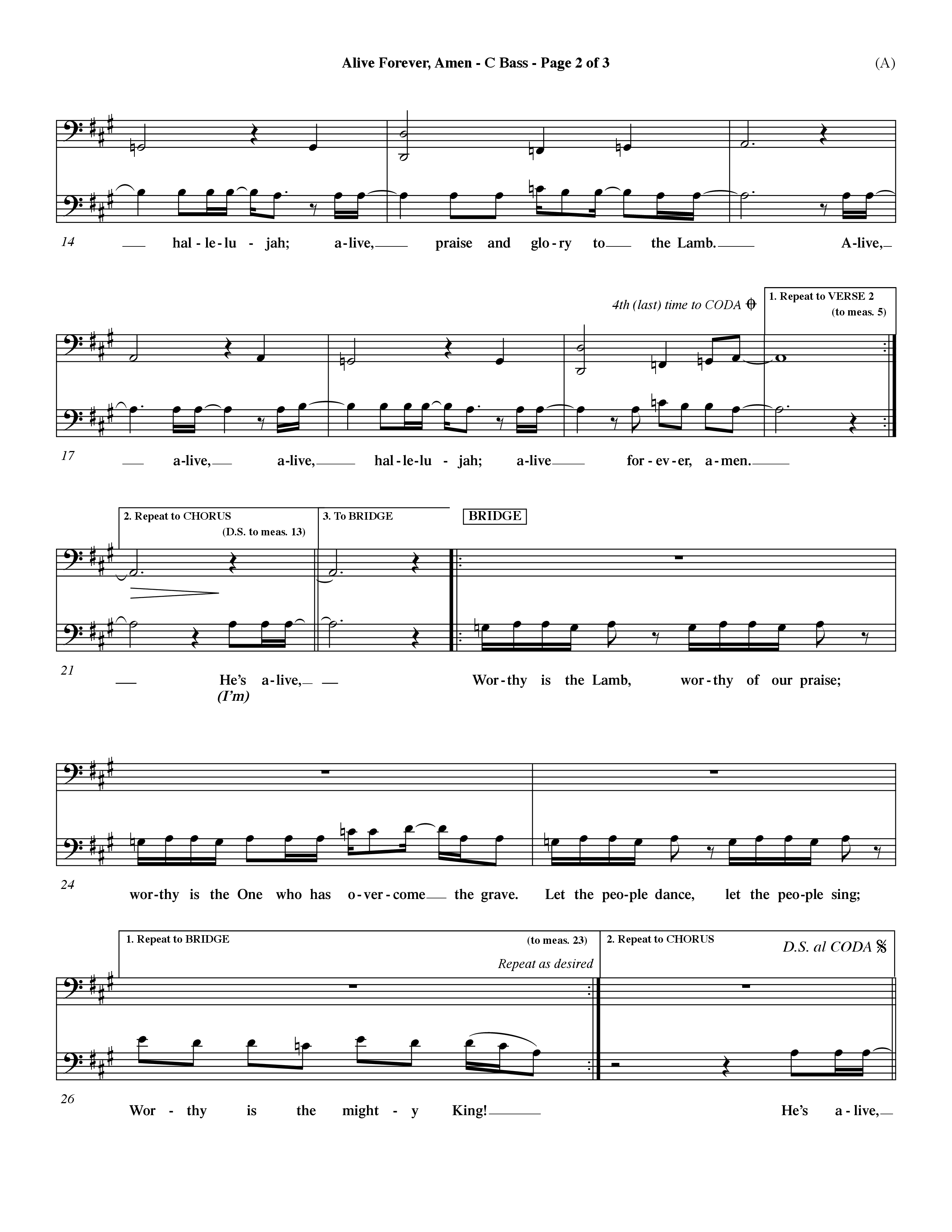 Alive Forever Amen (Choral Anthem SATB) Contrabass (Word Music Choral / Orch. Dave Williamson)