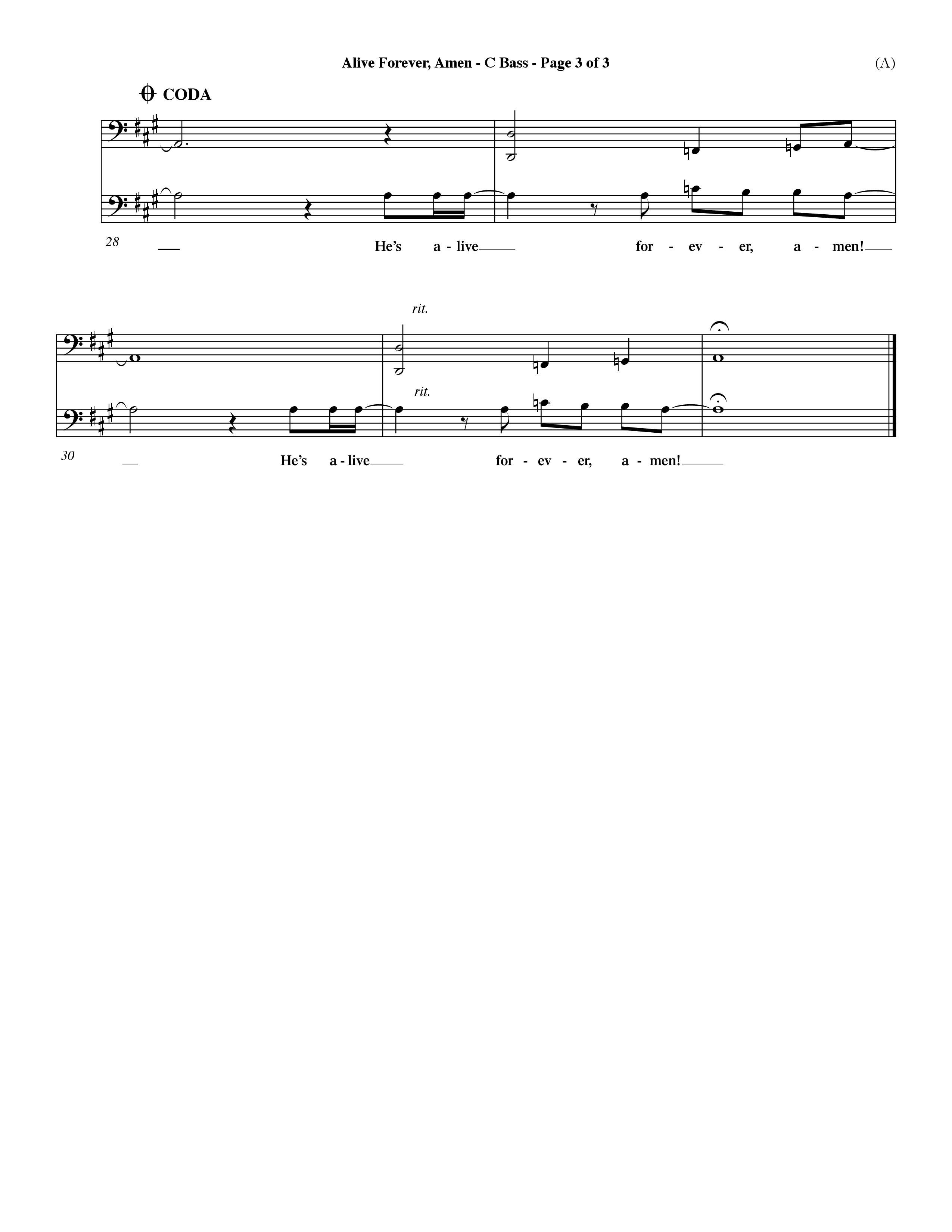 Alive Forever Amen (Choral Anthem SATB) Contrabass (Word Music Choral / Orch. Dave Williamson)