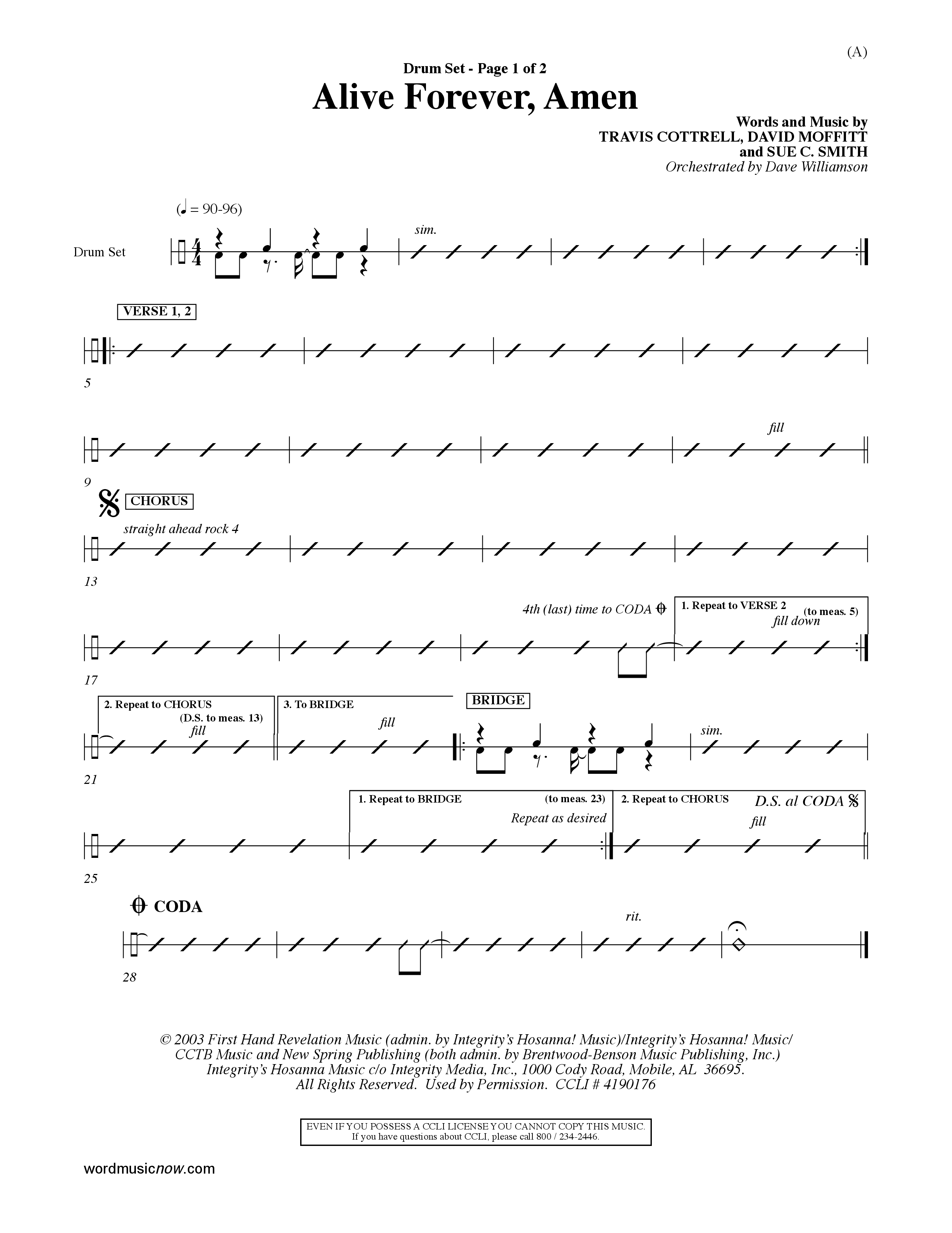 Alive Forever Amen (Choral Anthem SATB) Drum Set (Word Music Choral / Orch. Dave Williamson)