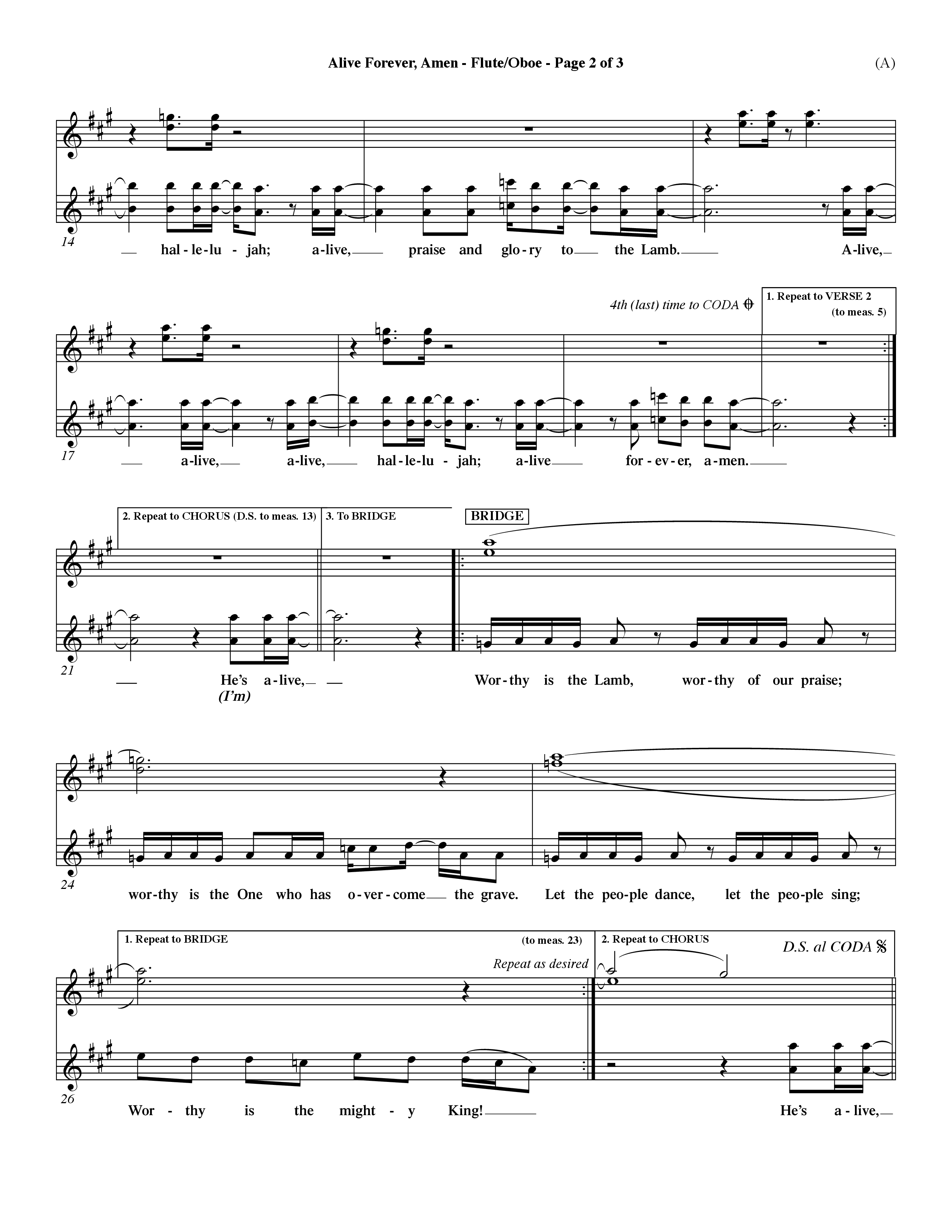 Alive Forever Amen (Choral Anthem SATB) Flute/Oboe (Word Music Choral / Orch. Dave Williamson)