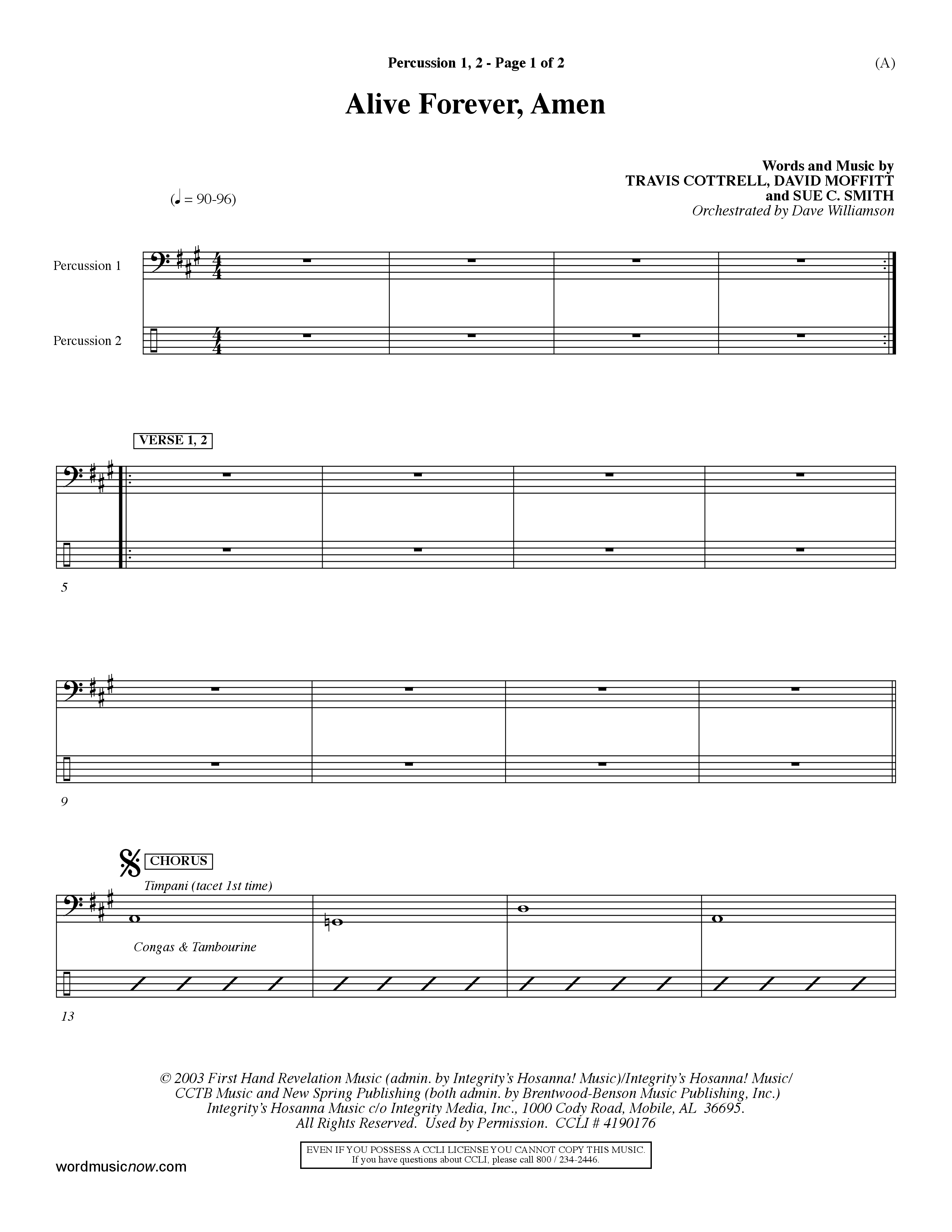 Alive Forever Amen (Choral Anthem SATB) Percussion 1/2 (Word Music Choral / Orch. Dave Williamson)