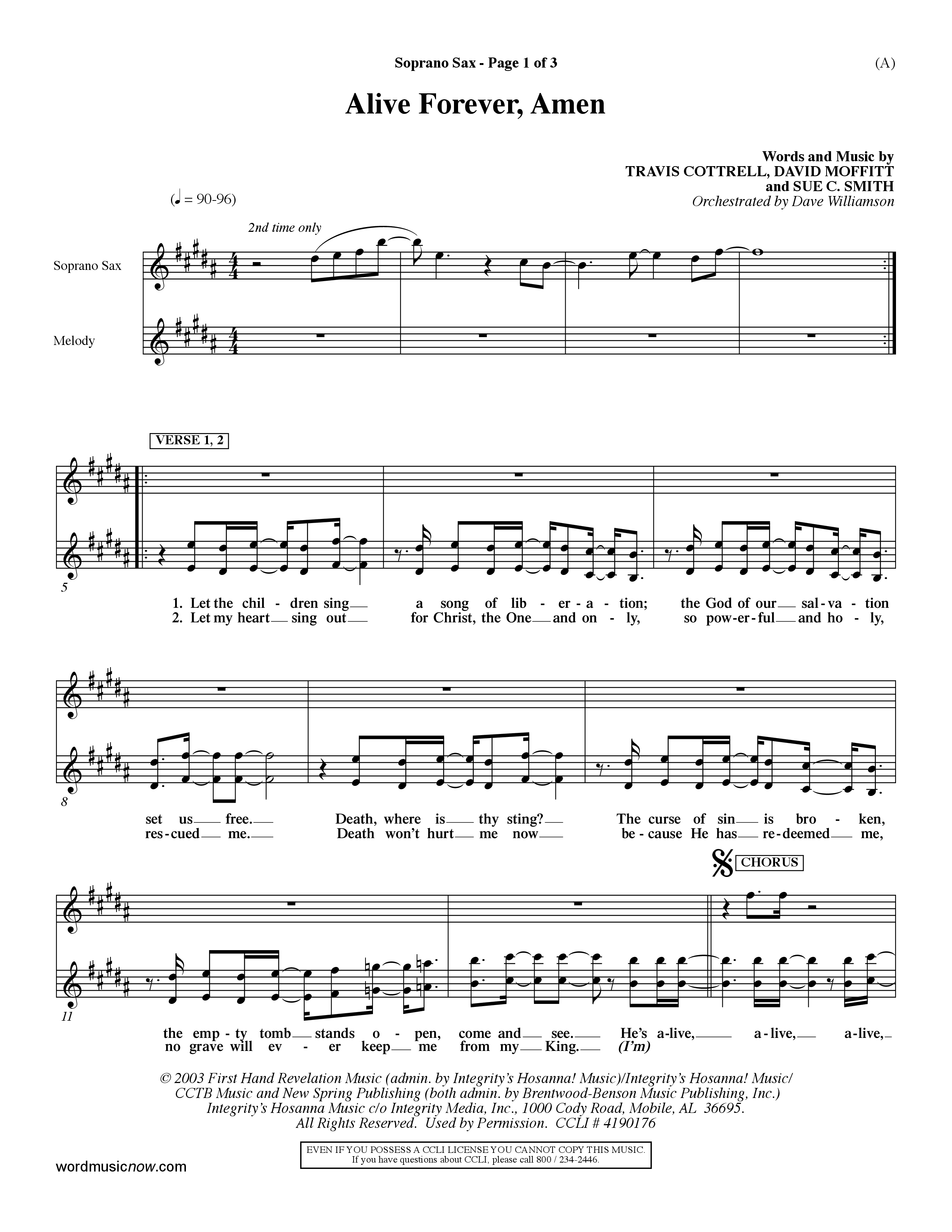 Alive Forever Amen (Choral Anthem SATB) Saxophone (Word Music Choral / Orch. Dave Williamson)