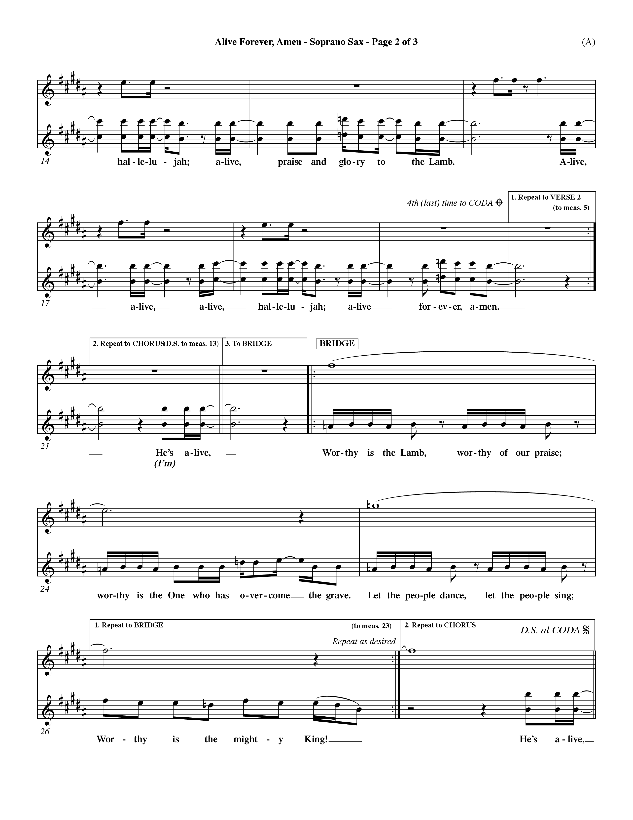 Alive Forever Amen (Choral Anthem SATB) Saxophone (Word Music Choral / Orch. Dave Williamson)