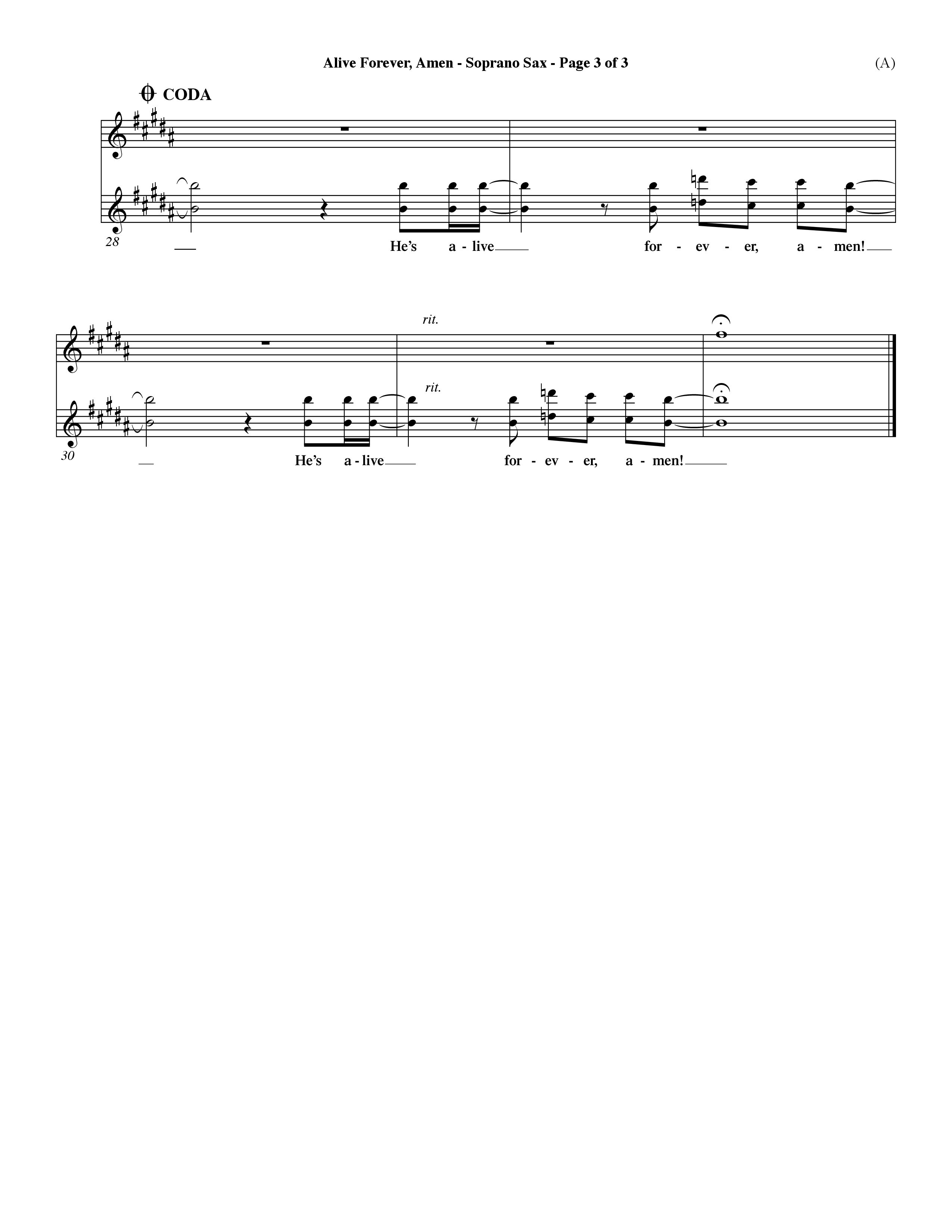 Alive Forever Amen (Choral Anthem SATB) Saxophone (Word Music Choral / Orch. Dave Williamson)