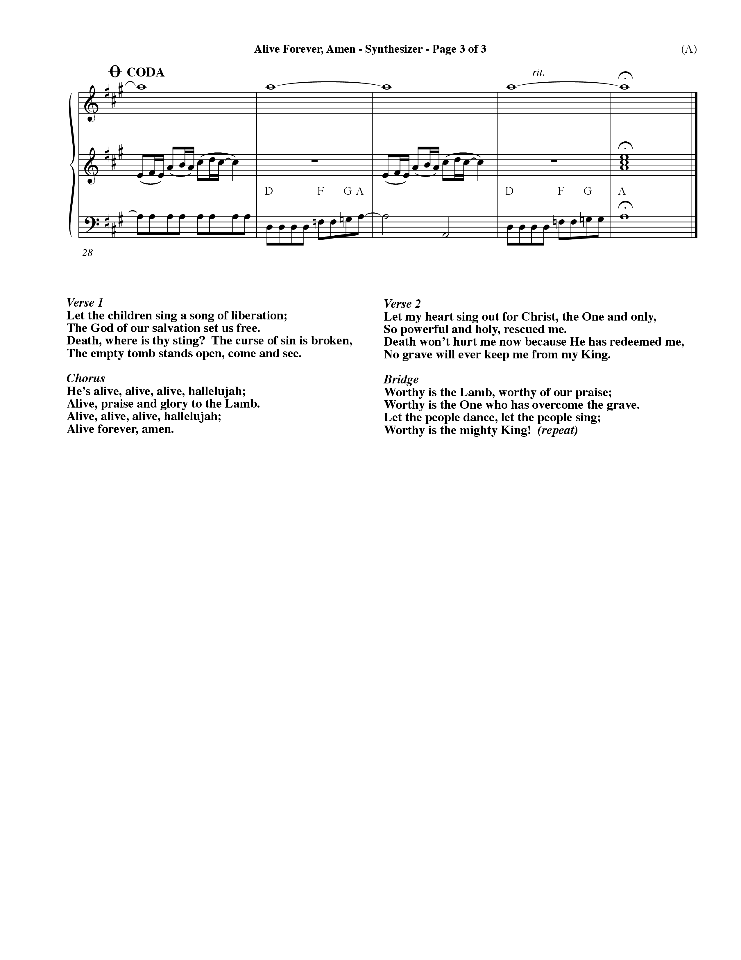 Alive Forever Amen (Choral Anthem SATB) Synth (Word Music Choral / Orch. Dave Williamson)