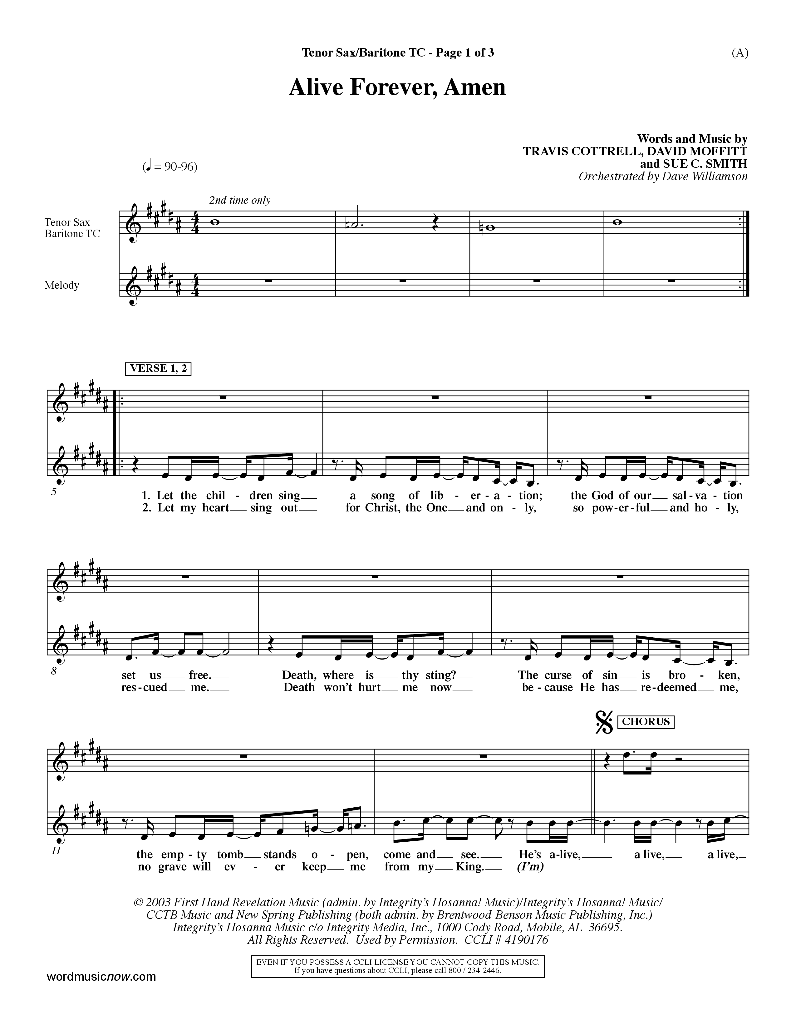 Alive Forever Amen (Choral Anthem SATB) Tenor Sax/Baritone T.C. (Word Music Choral / Orch. Dave Williamson)
