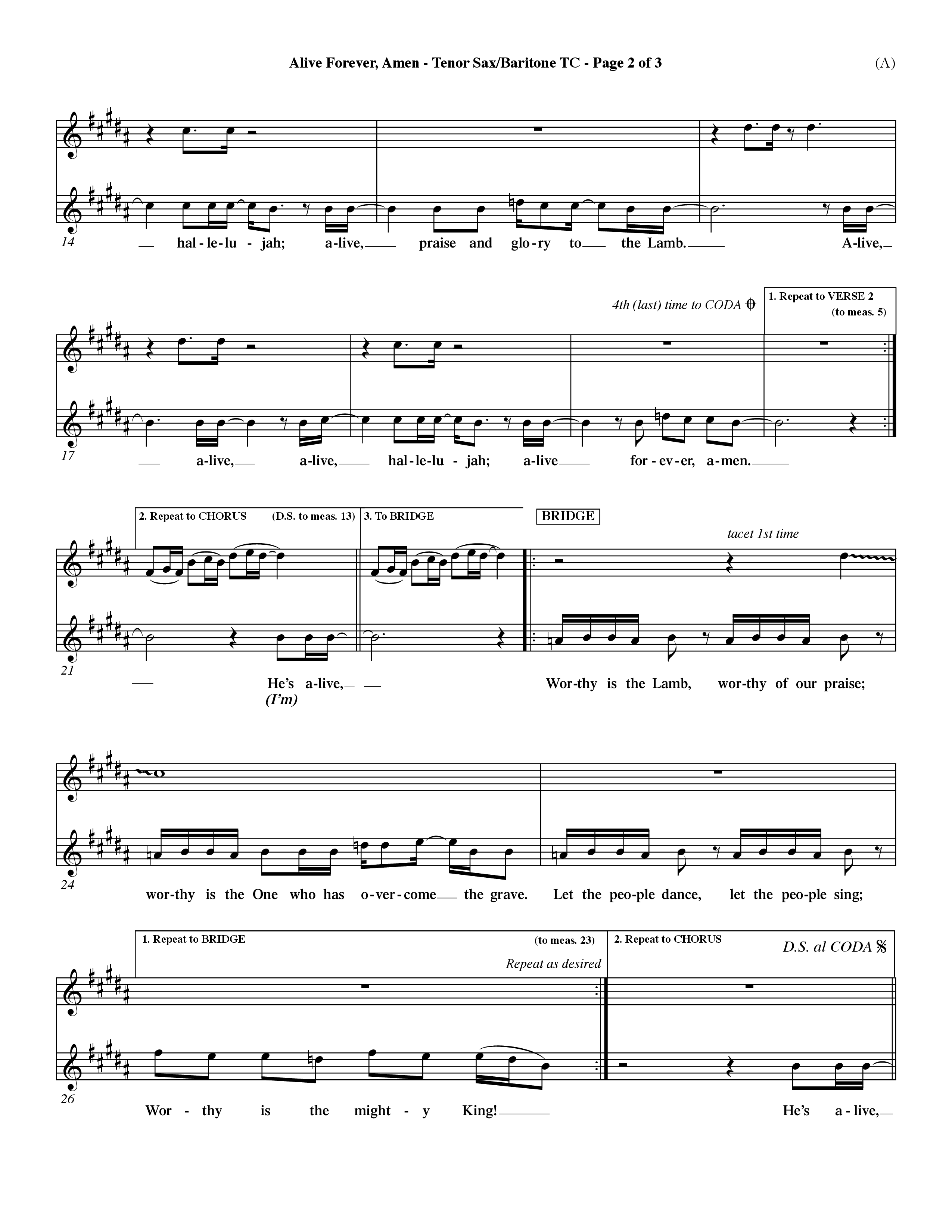 Alive Forever Amen (Choral Anthem SATB) Tenor Sax/Baritone T.C. (Word Music Choral / Orch. Dave Williamson)