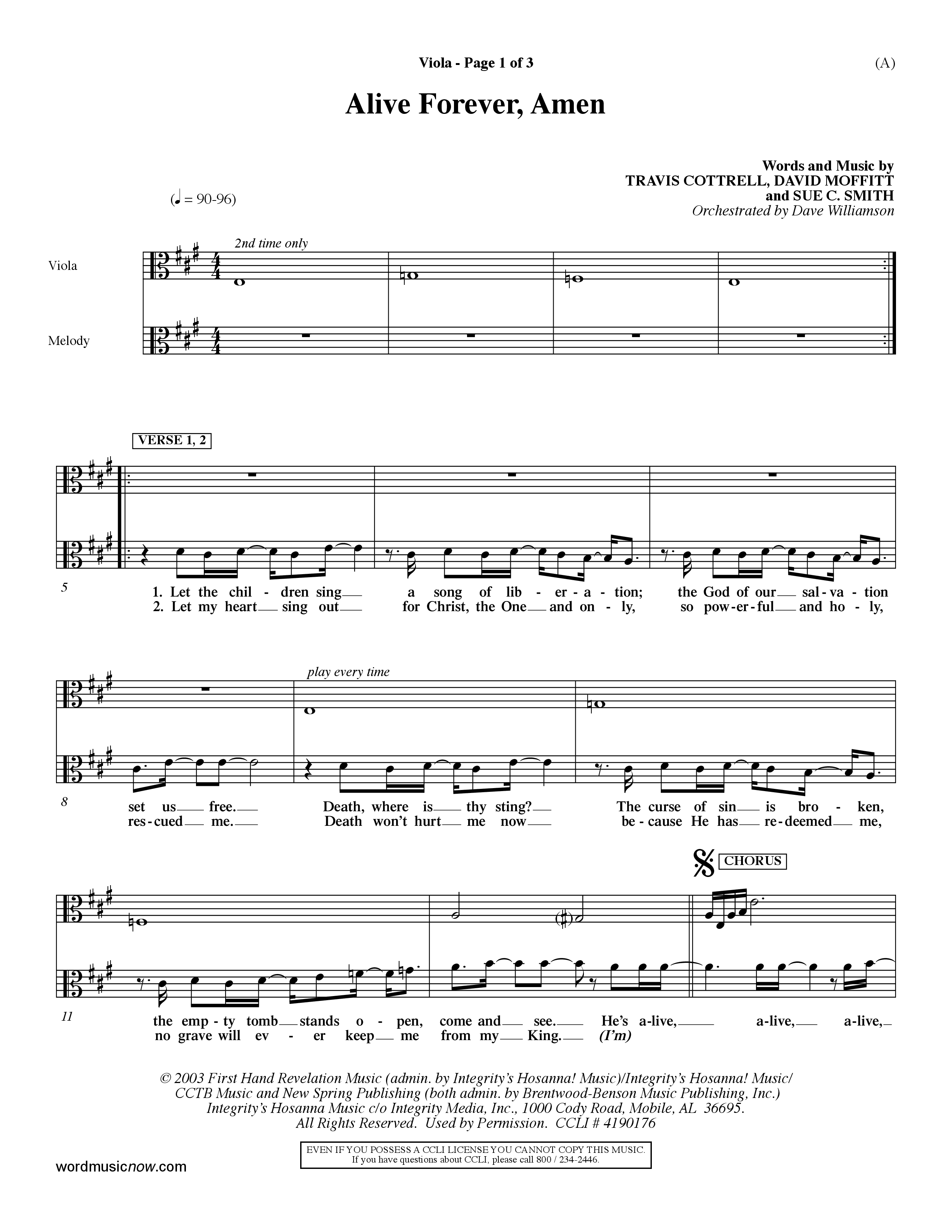Alive Forever Amen (Choral Anthem SATB) Viola (Word Music Choral / Orch. Dave Williamson)
