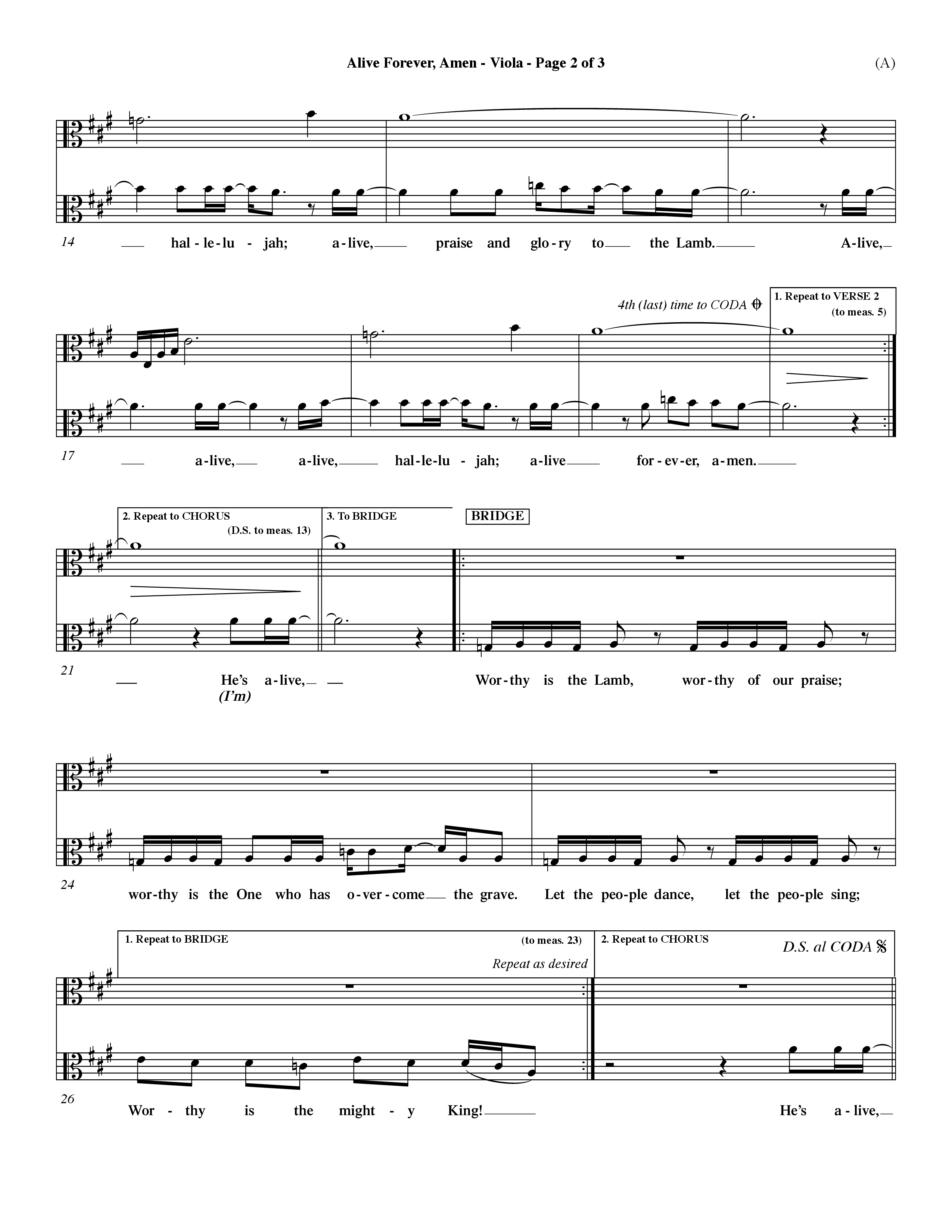 Alive Forever Amen (Choral Anthem SATB) Viola (Word Music Choral / Orch. Dave Williamson)