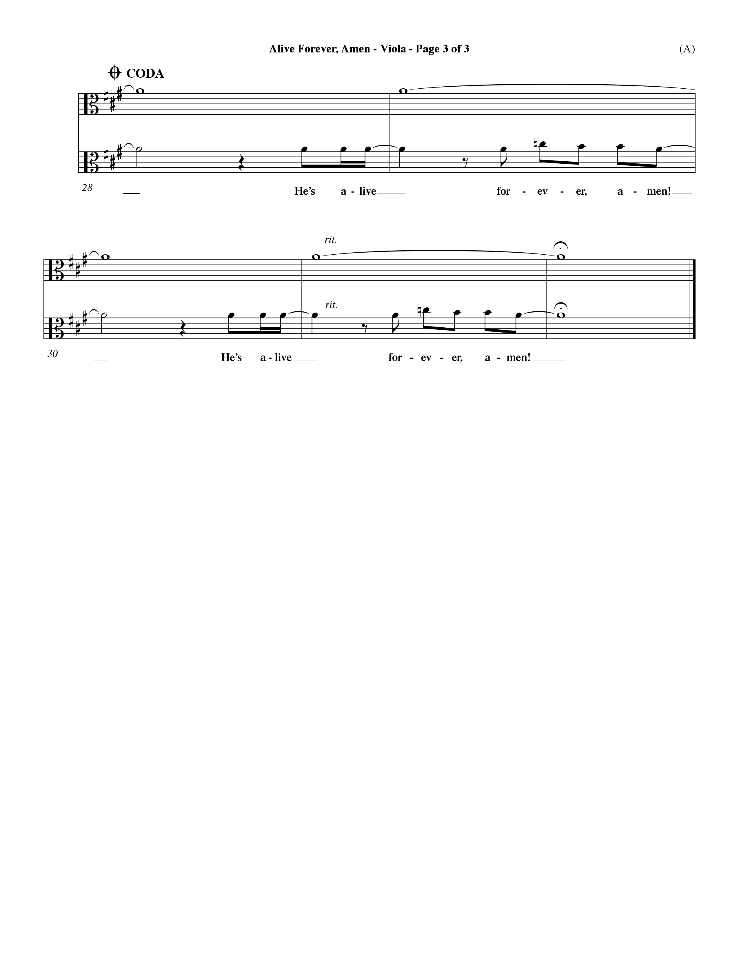 Alive Forever Amen (Choral Anthem SATB) Viola (Word Music Choral / Orch. Dave Williamson)