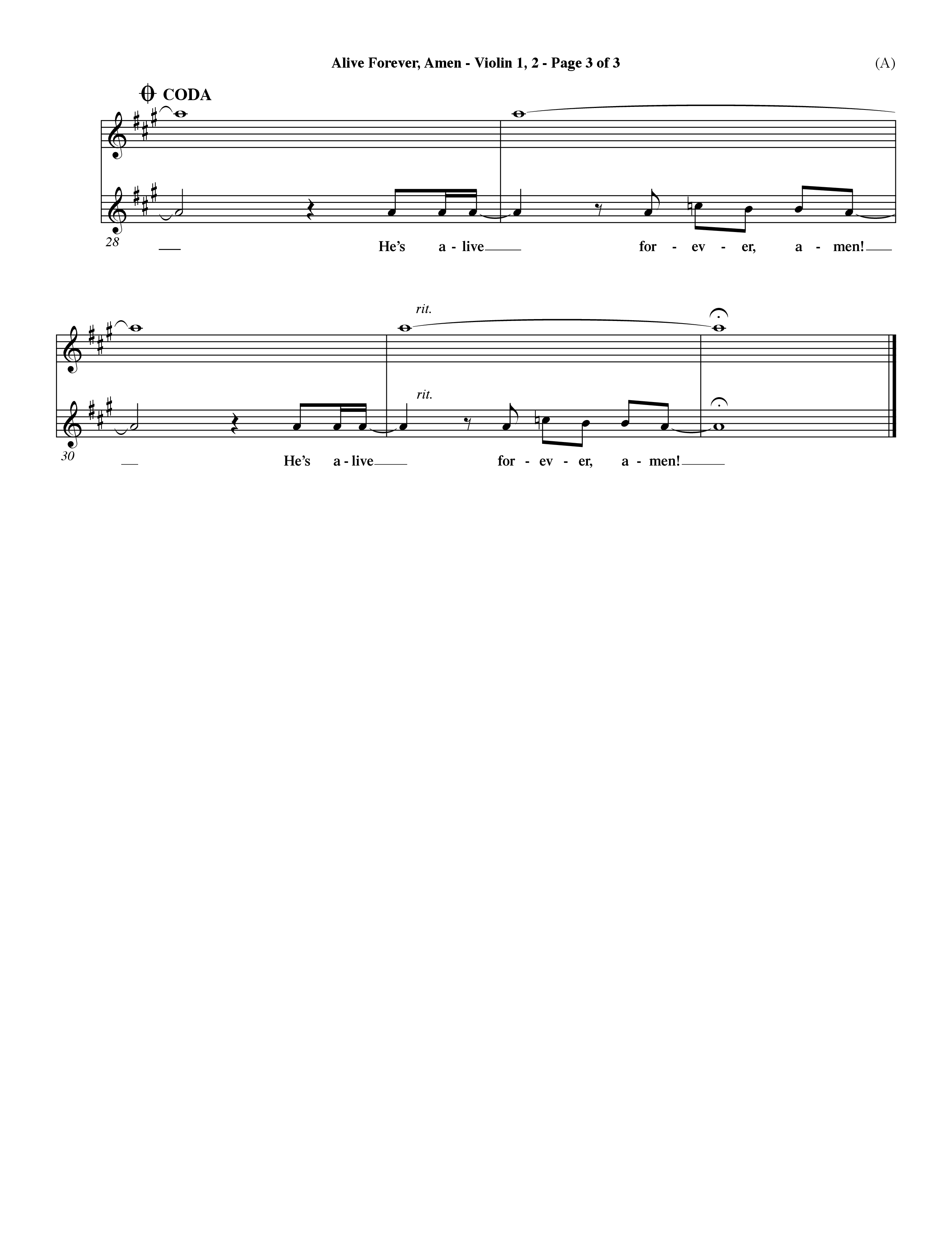 Alive Forever Amen (Choral Anthem SATB) Violin 1/2 (Word Music Choral / Orch. Dave Williamson)