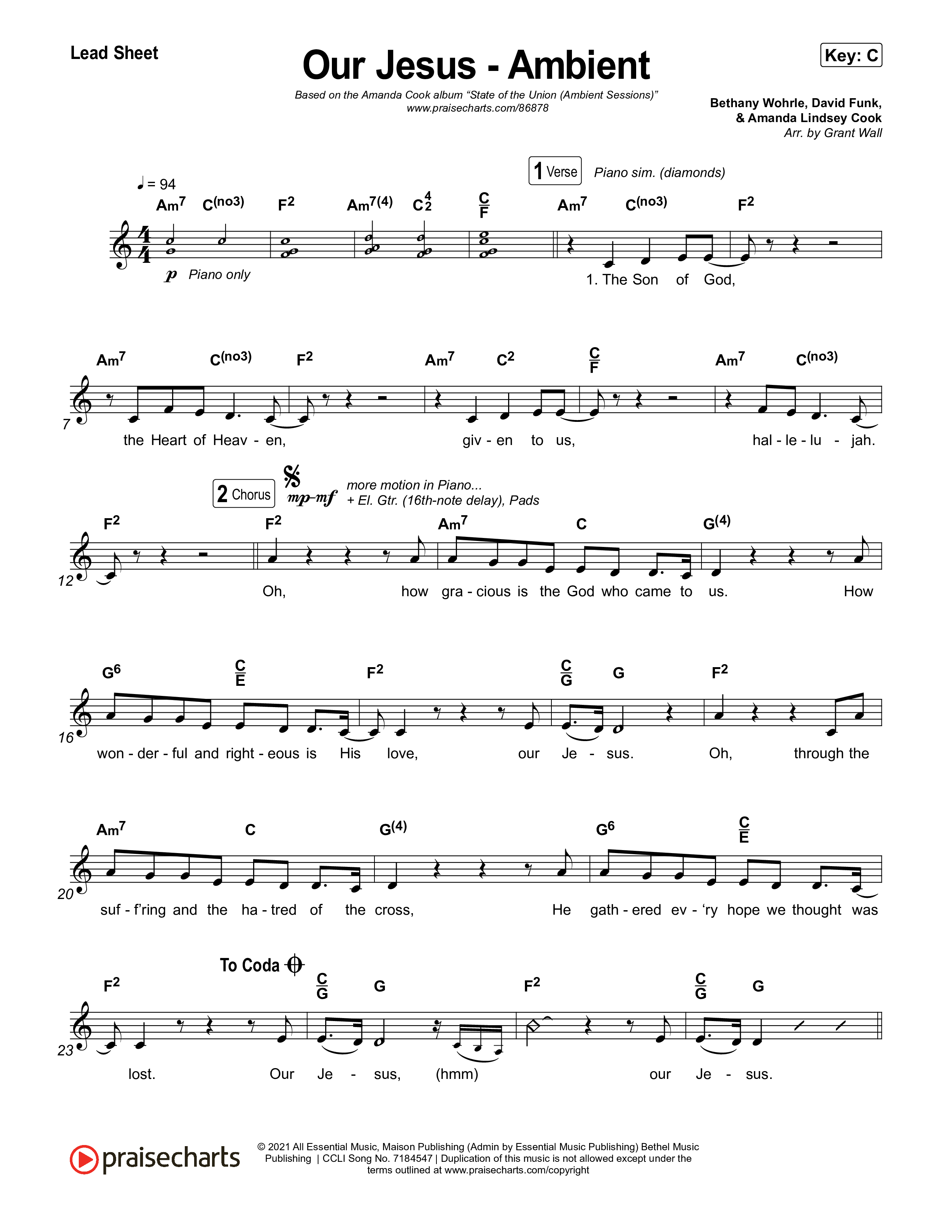 Our Jesus - Ambient Lead Sheet (Melody) (Amanda Lindsey Cook)