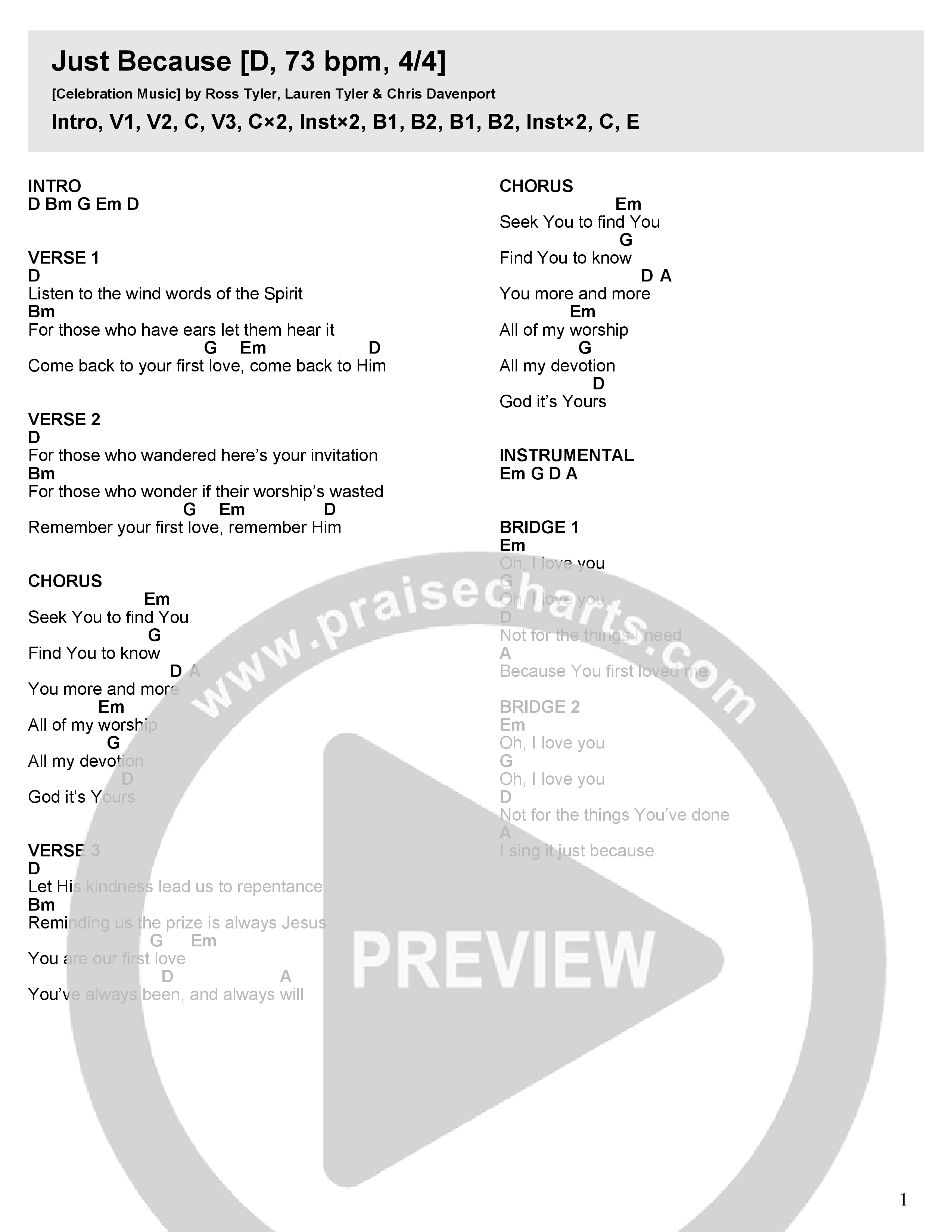 Just Because Chord Chart (Celebration Music)