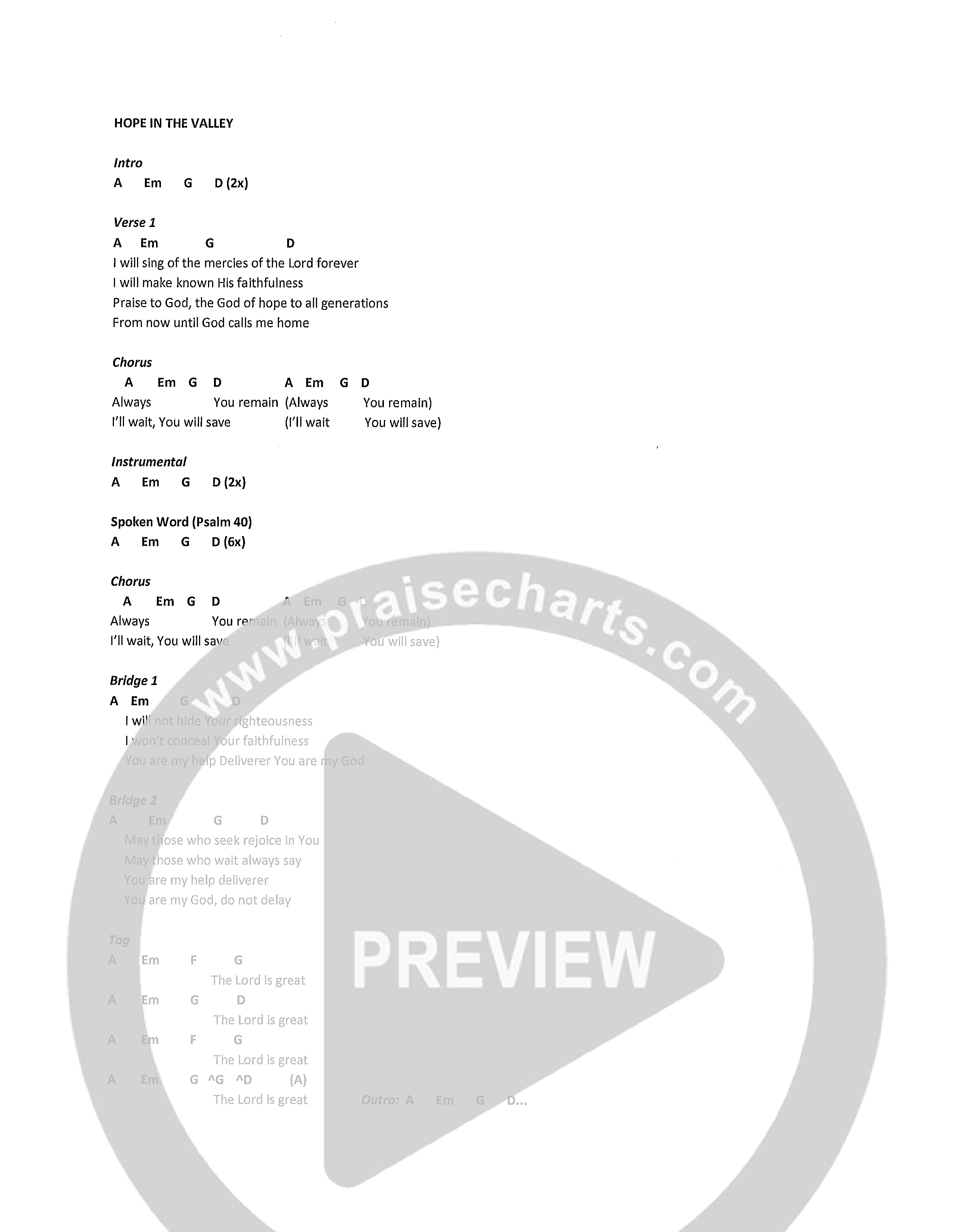 Hope In The Valley Chord Chart (Maple Valley Worship)