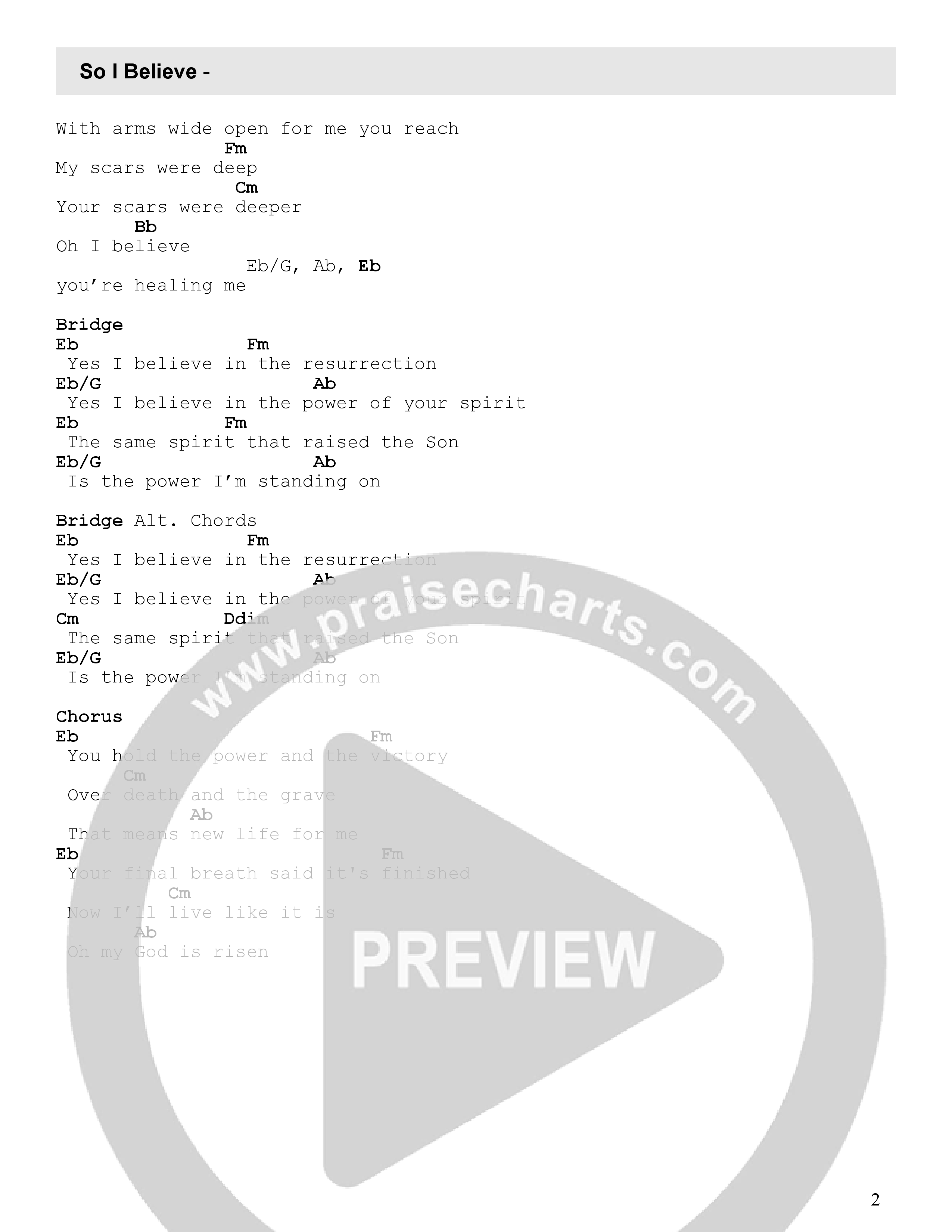 So I Believe (Live) Chord Chart (FC Music)