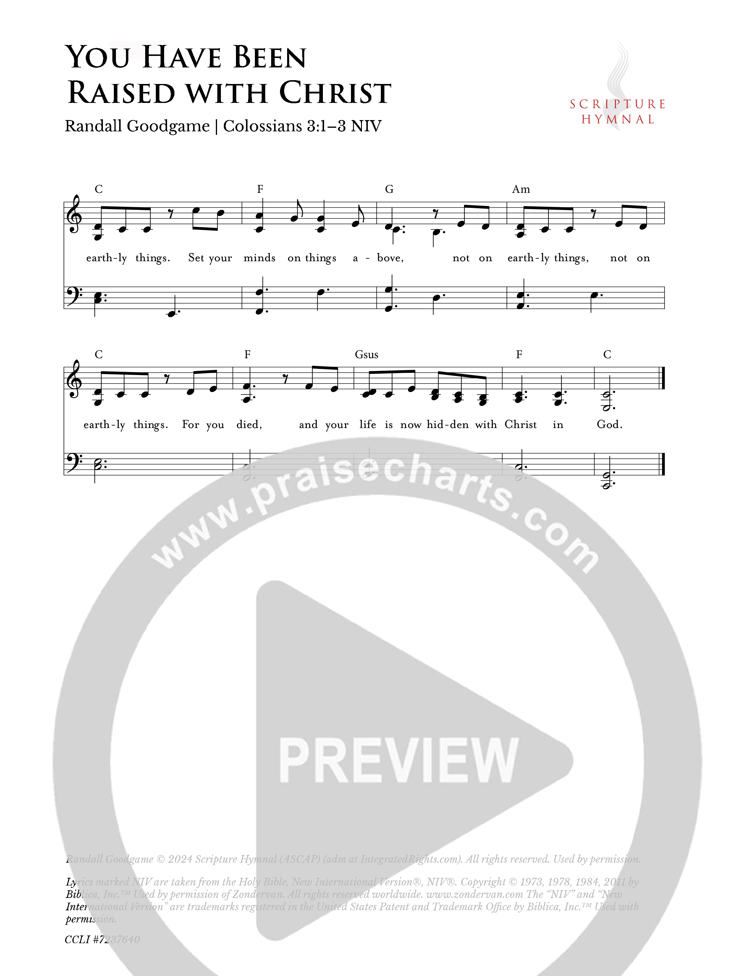 You Have Been Raised With Christ Lead Sheet Melody (Scripture Hymnal)