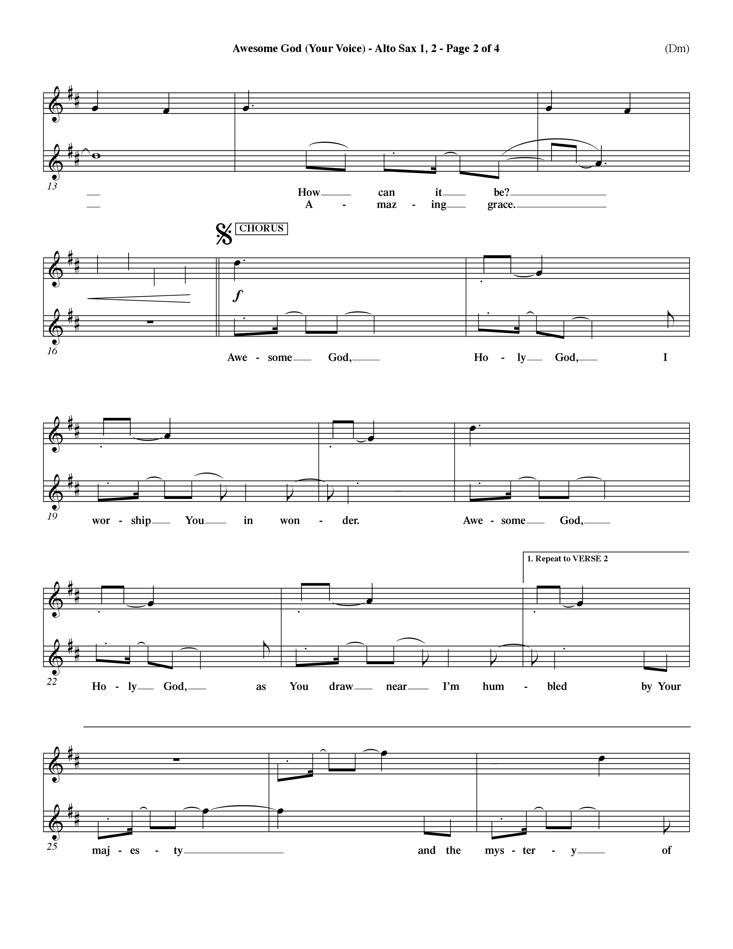 Awesome God (Your Voice) (Choral Anthem SATB) Alto Sax 1/2 (Word Music Choral / Orch. Dave Williamson)