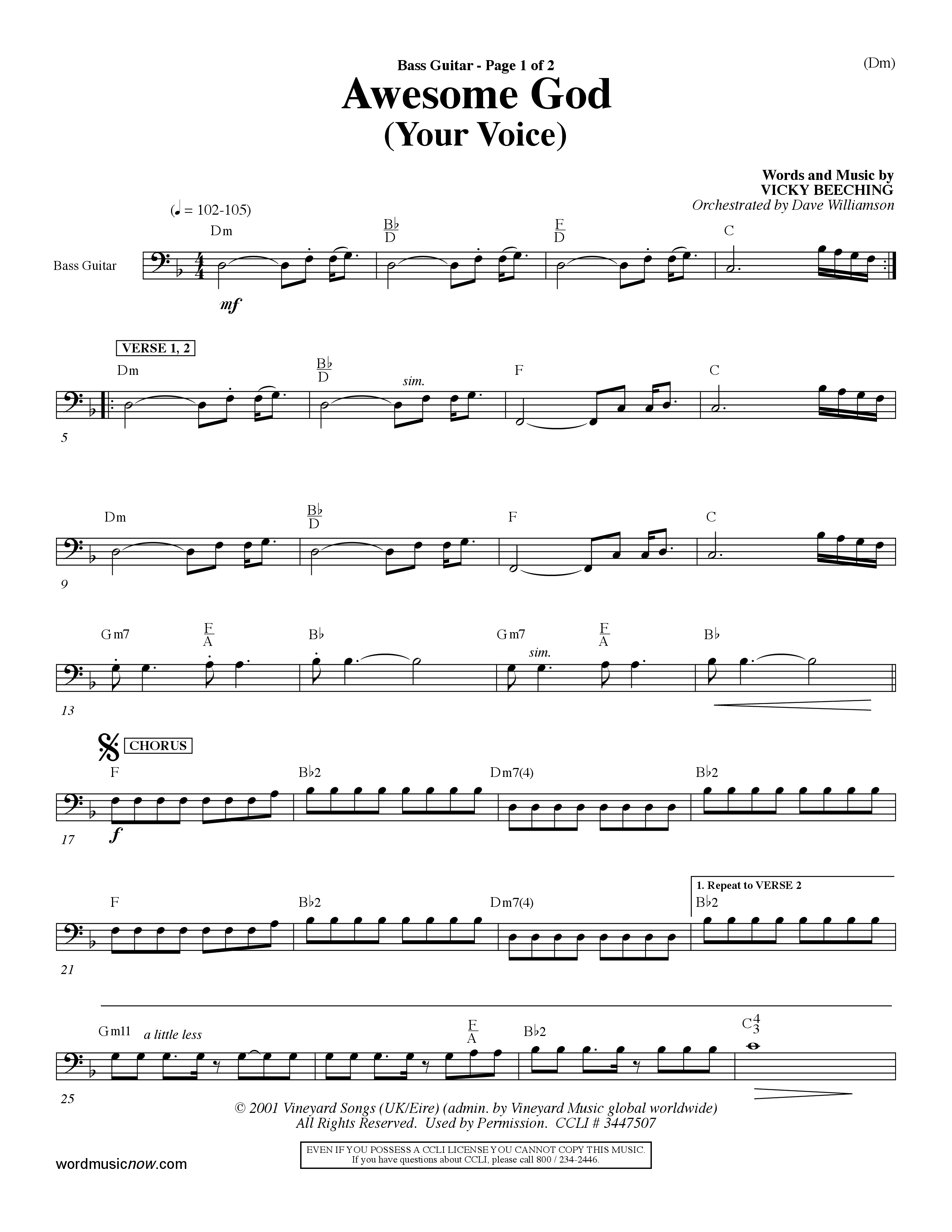 Awesome God (Your Voice) (Choral Anthem SATB) Bass Guitar (Word Music Choral / Orch. Dave Williamson)