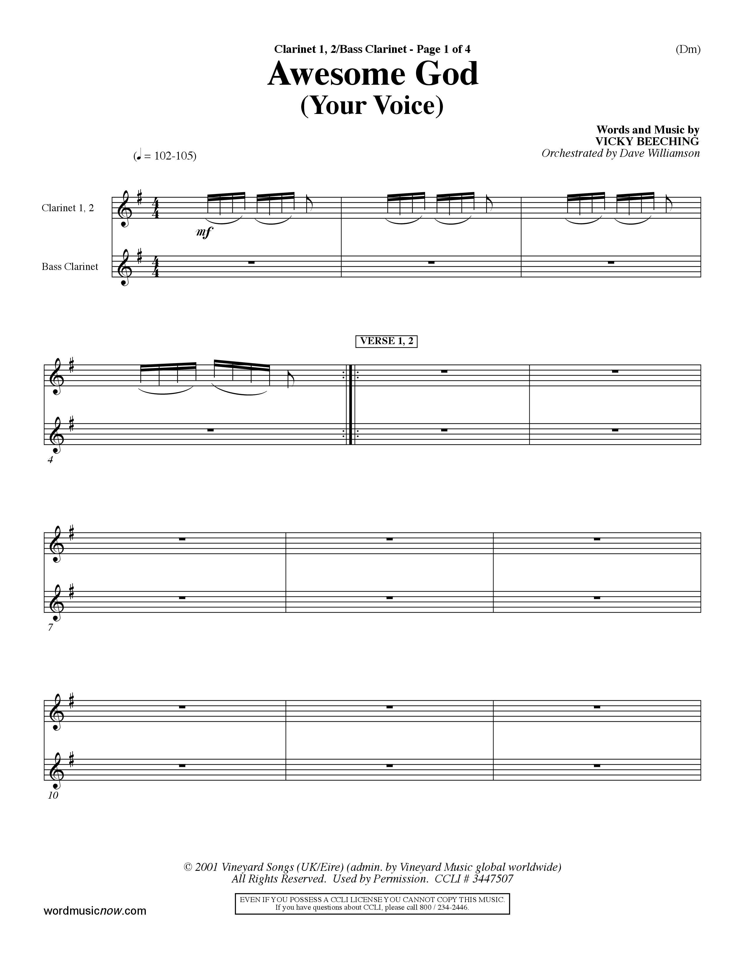 Awesome God (Your Voice) (Choral Anthem SATB) Clarinet 1/2, Bass Clarinet (Word Music Choral / Orch. Dave Williamson)