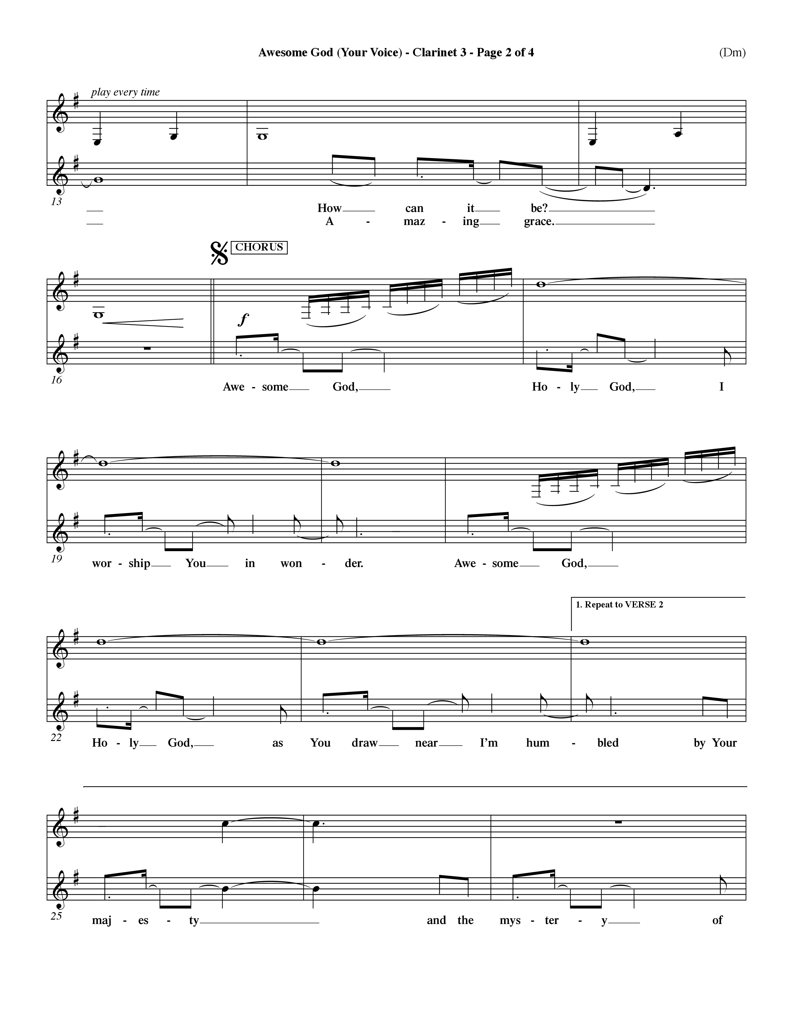 Awesome God (Your Voice) (Choral Anthem SATB) Clarinet 3 (Word Music Choral / Orch. Dave Williamson)