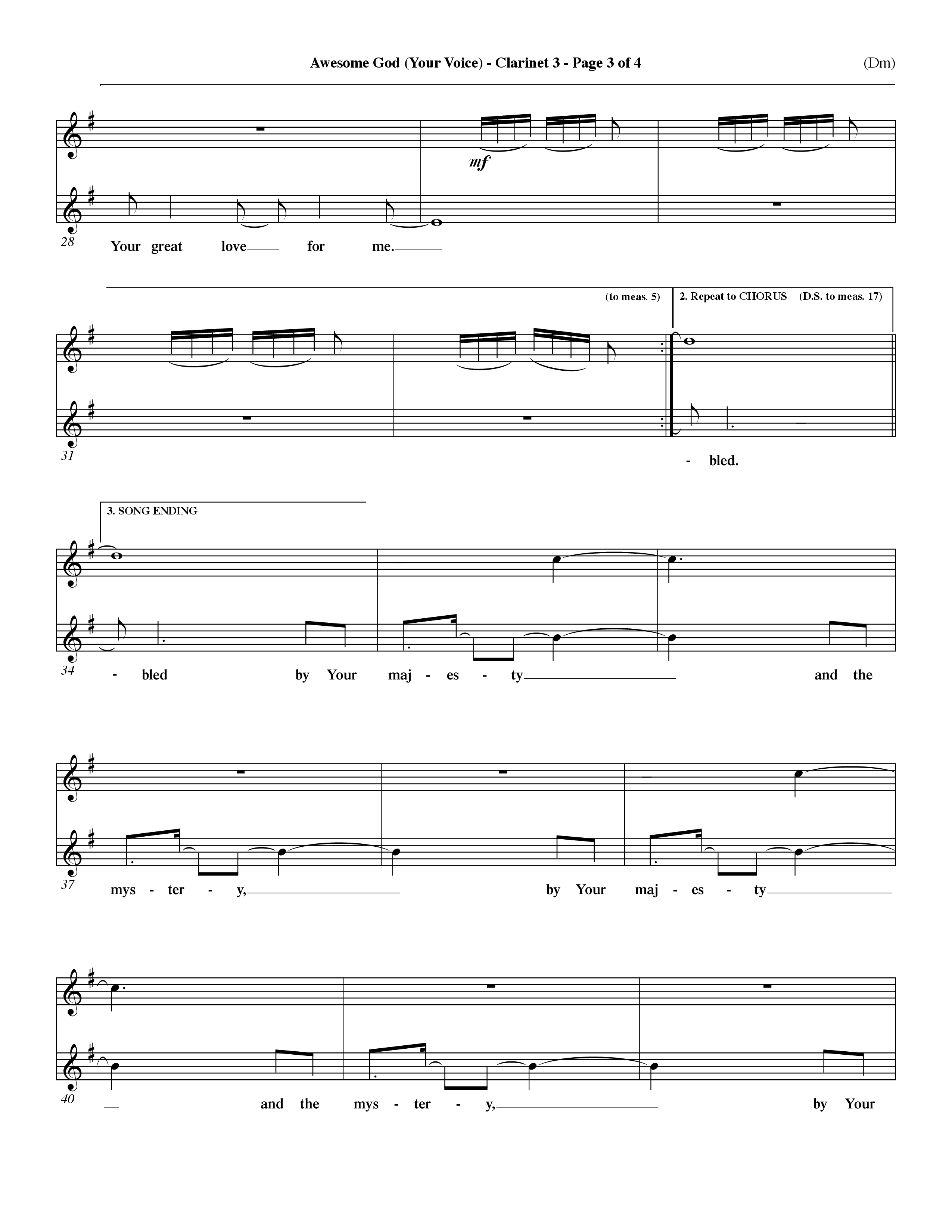 Awesome God (Your Voice) (Choral Anthem SATB) Clarinet 3 (Word Music Choral / Orch. Dave Williamson)