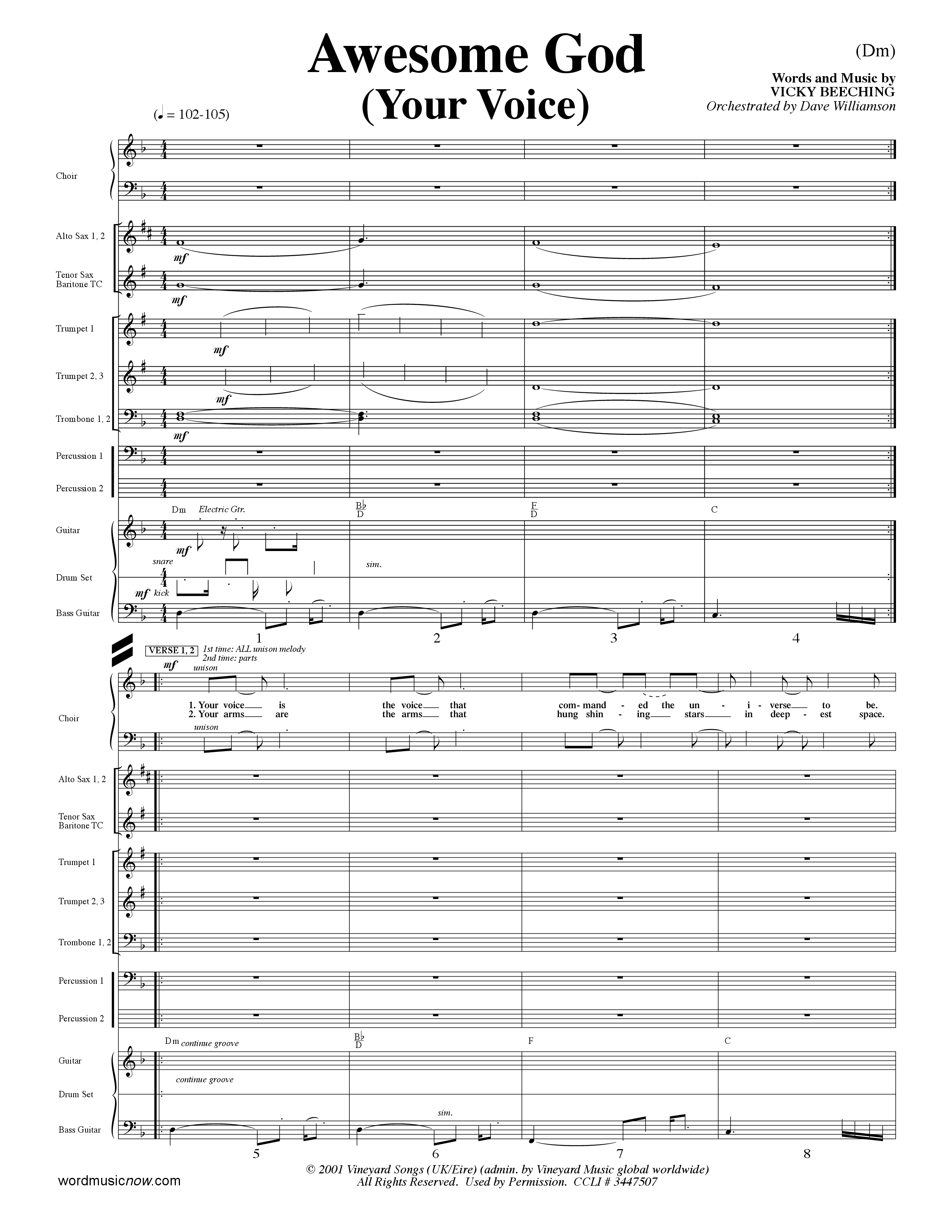 Awesome God (Your Voice) (Choral Anthem SATB) PraiseBand (incl. Brass) (Word Music Choral / Orch. Dave Williamson)