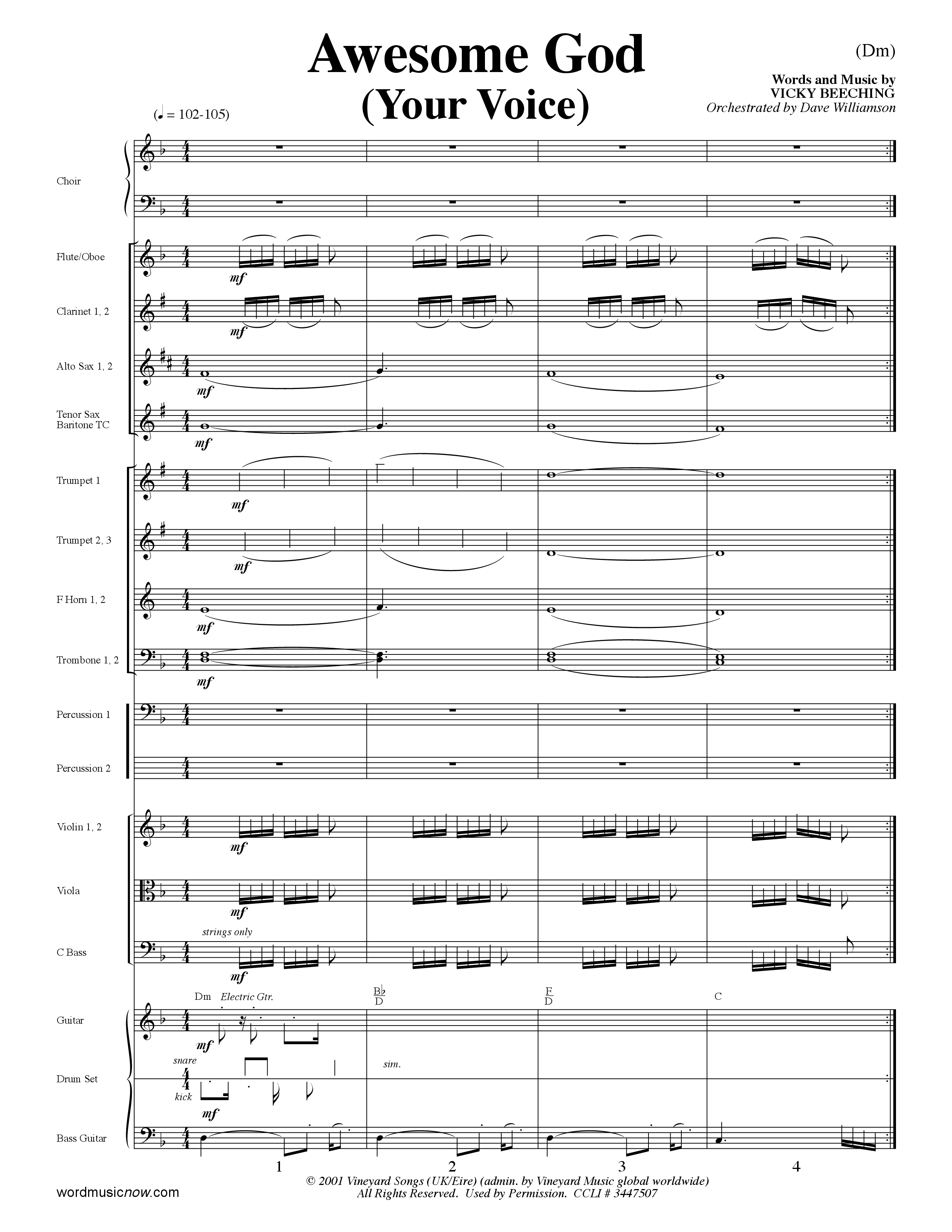 Awesome God (Your Voice) (Choral Anthem SATB) Orchestration (Word Music Choral / Orch. Dave Williamson)