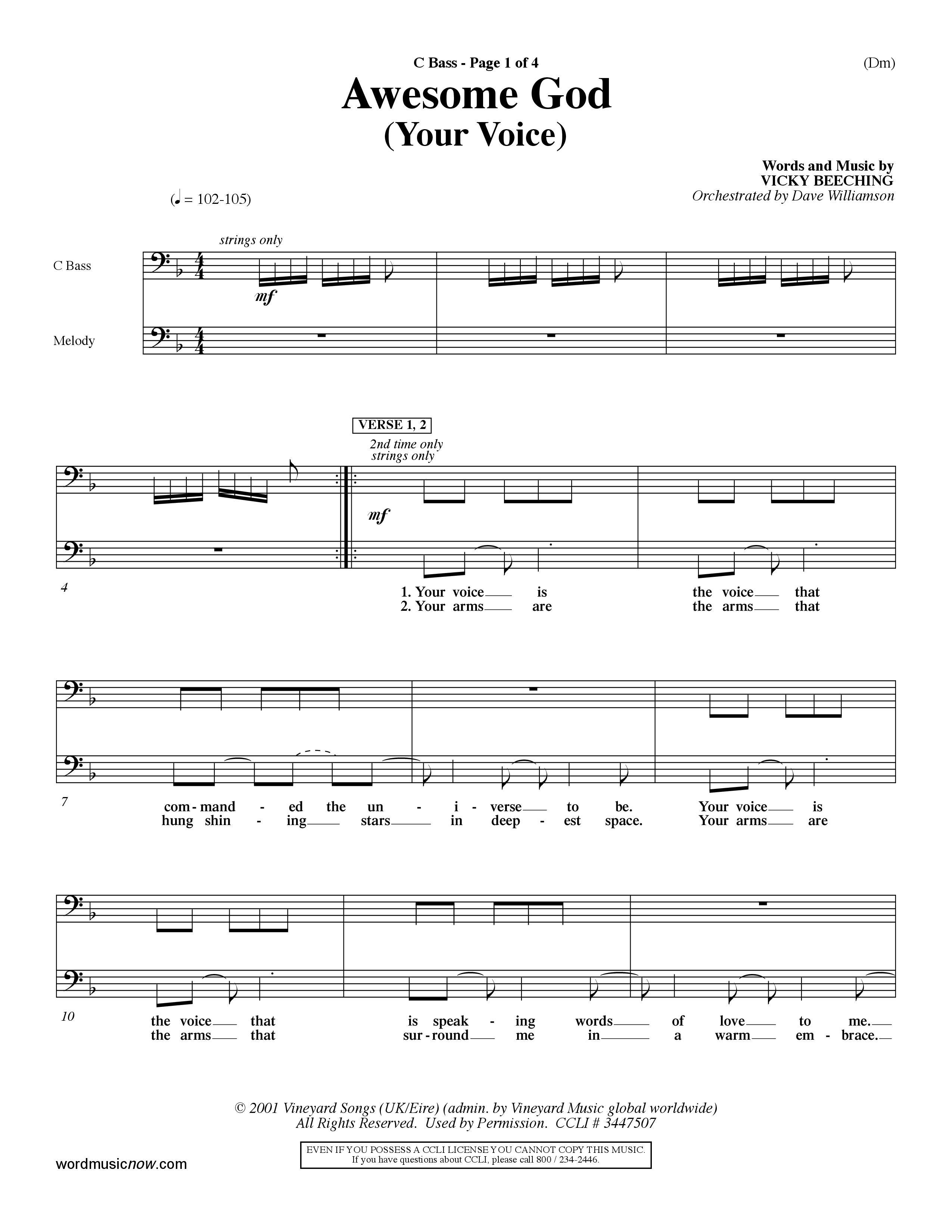 Awesome God (Your Voice) (Choral Anthem SATB) Contrabass (Word Music Choral / Orch. Dave Williamson)