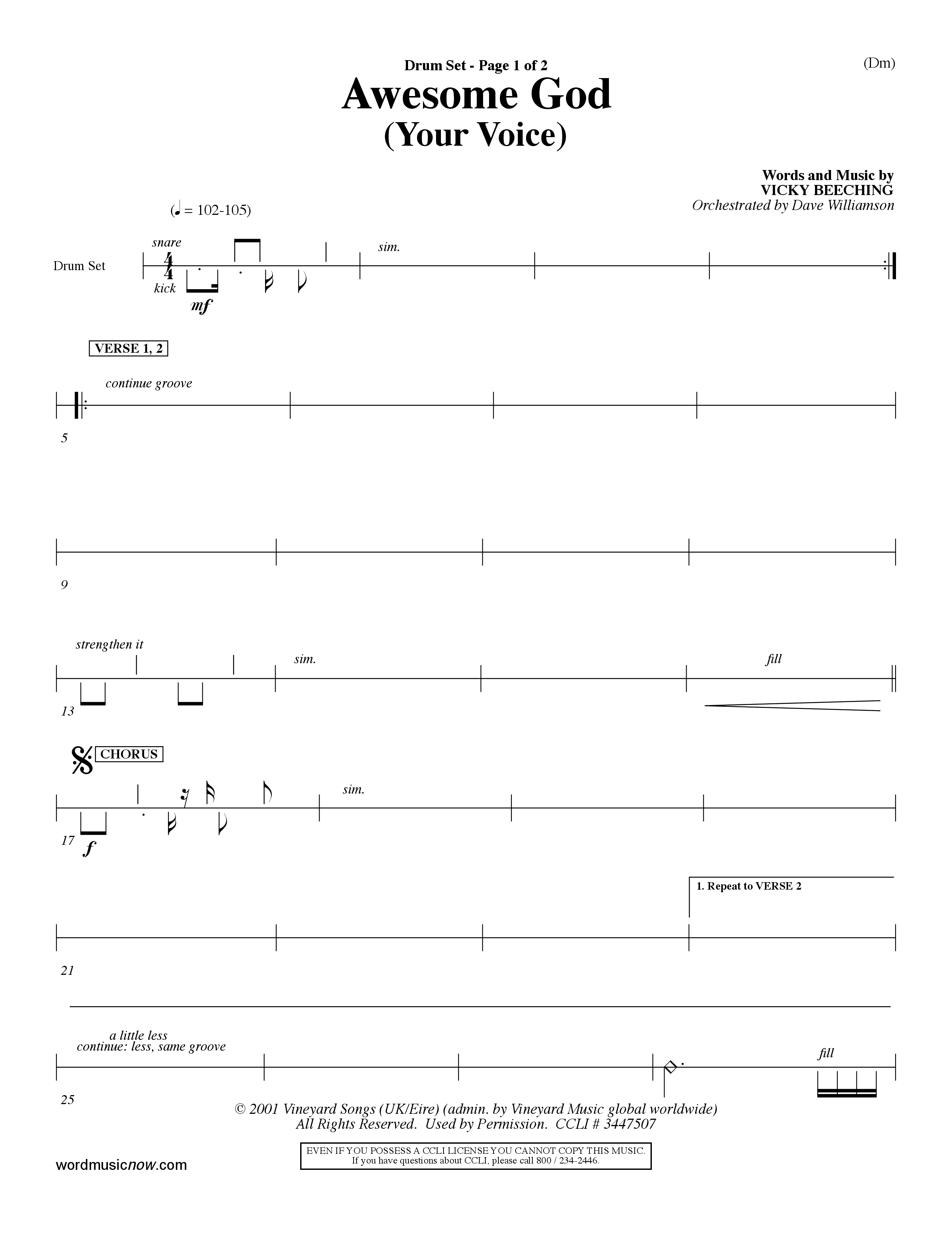 Awesome God (Your Voice) (Choral Anthem SATB) Drum Set (Word Music Choral / Orch. Dave Williamson)