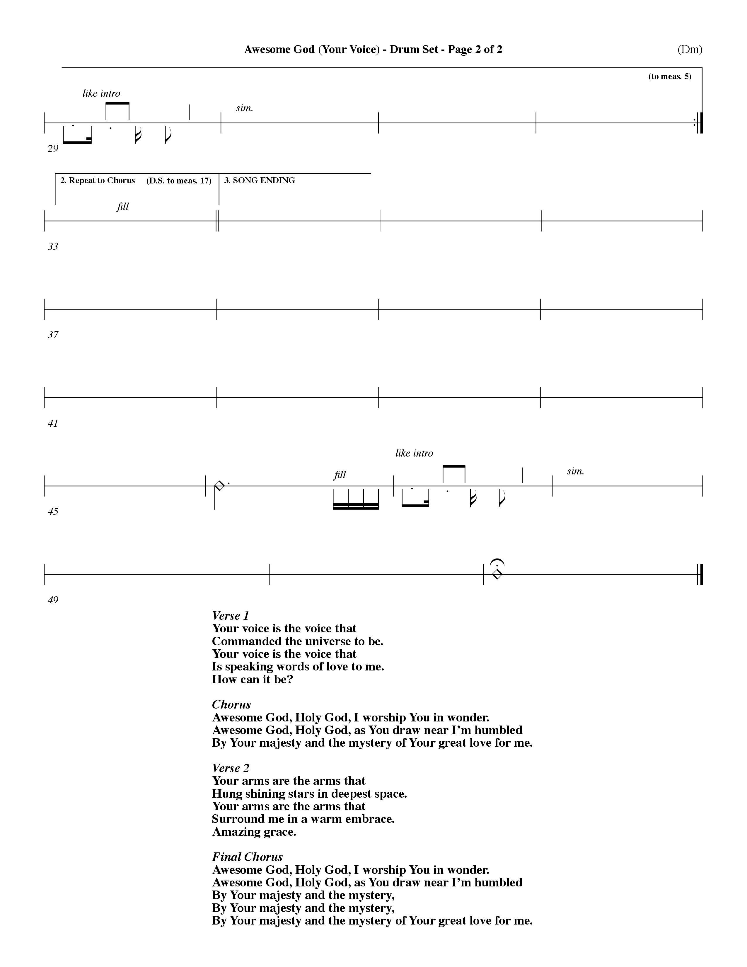 Awesome God (Your Voice) (Choral Anthem SATB) Drum Set (Word Music Choral / Orch. Dave Williamson)