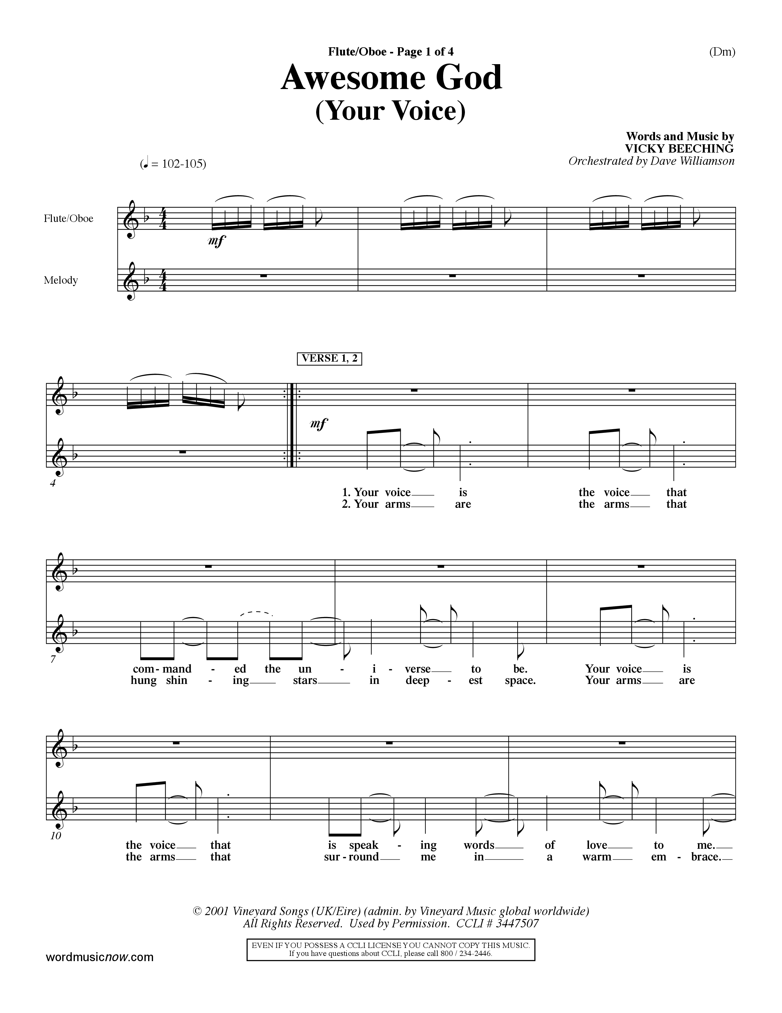 Awesome God (Your Voice) (Choral Anthem SATB) Flute/Oboe (Word Music Choral / Orch. Dave Williamson)