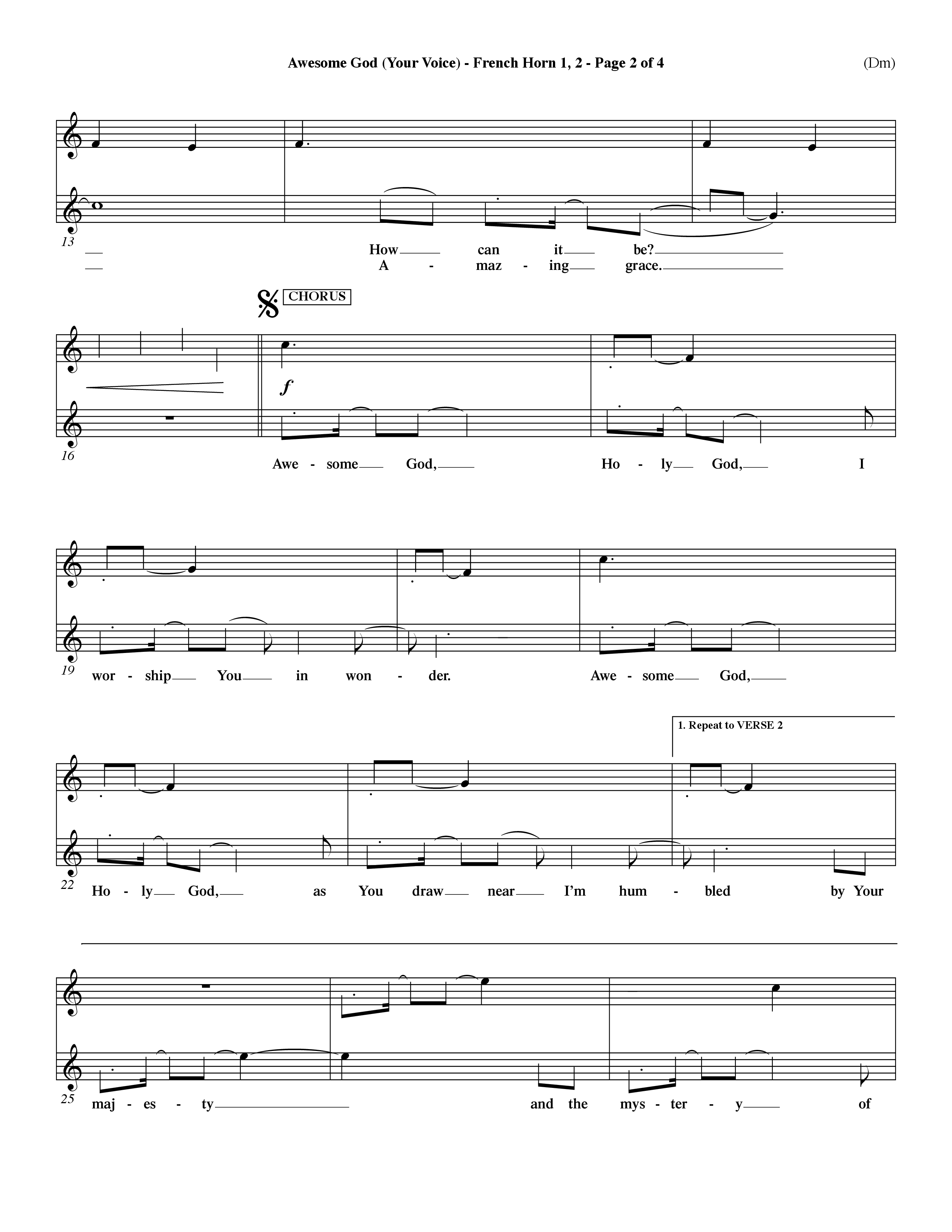 Awesome God (Your Voice) (Choral Anthem SATB) French Horn (Word Music Choral / Orch. Dave Williamson)