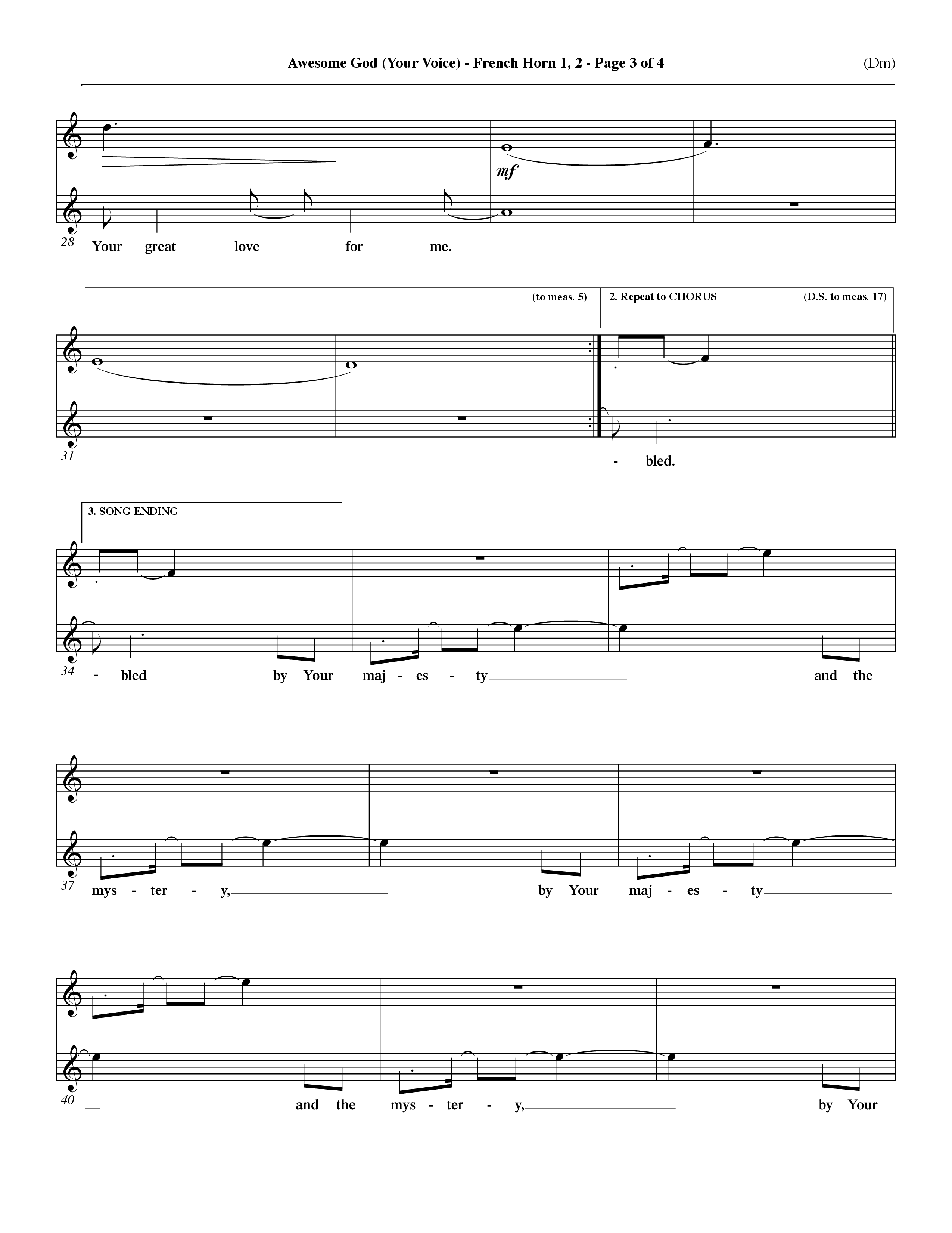 Awesome God (Your Voice) (Choral Anthem SATB) French Horn (Word Music Choral / Orch. Dave Williamson)