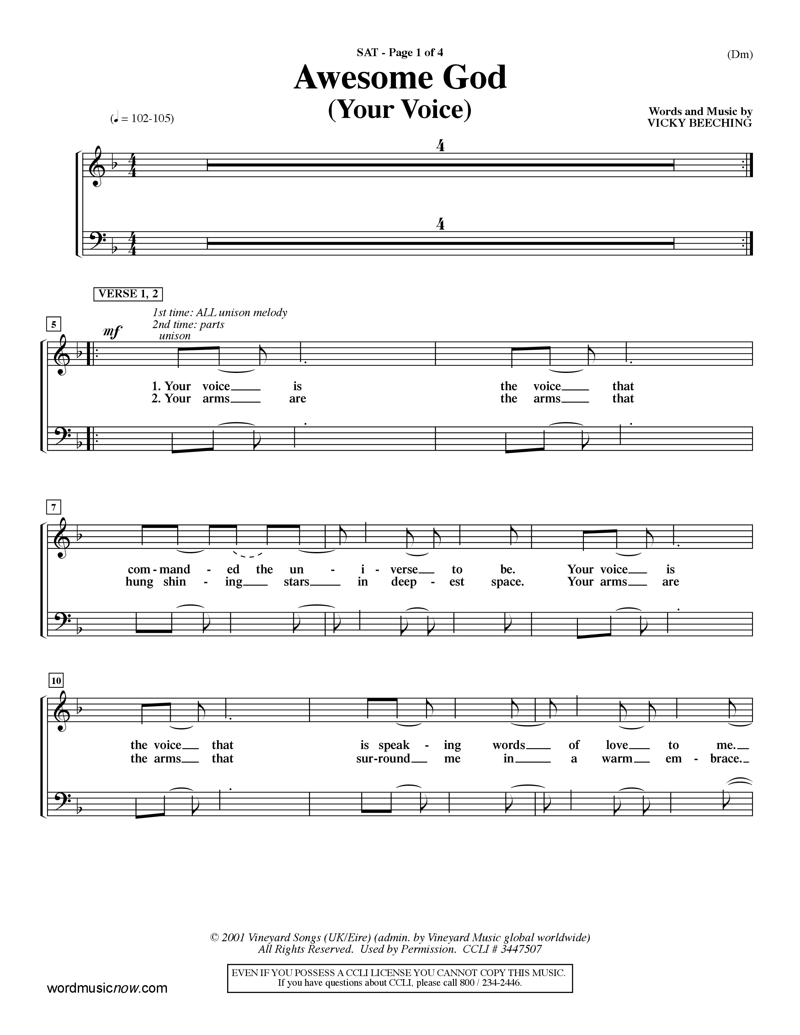 Awesome God (Your Voice) (Choral Anthem SATB) Lead Sheet (SAT) (Word Music Choral / Orch. Dave Williamson)